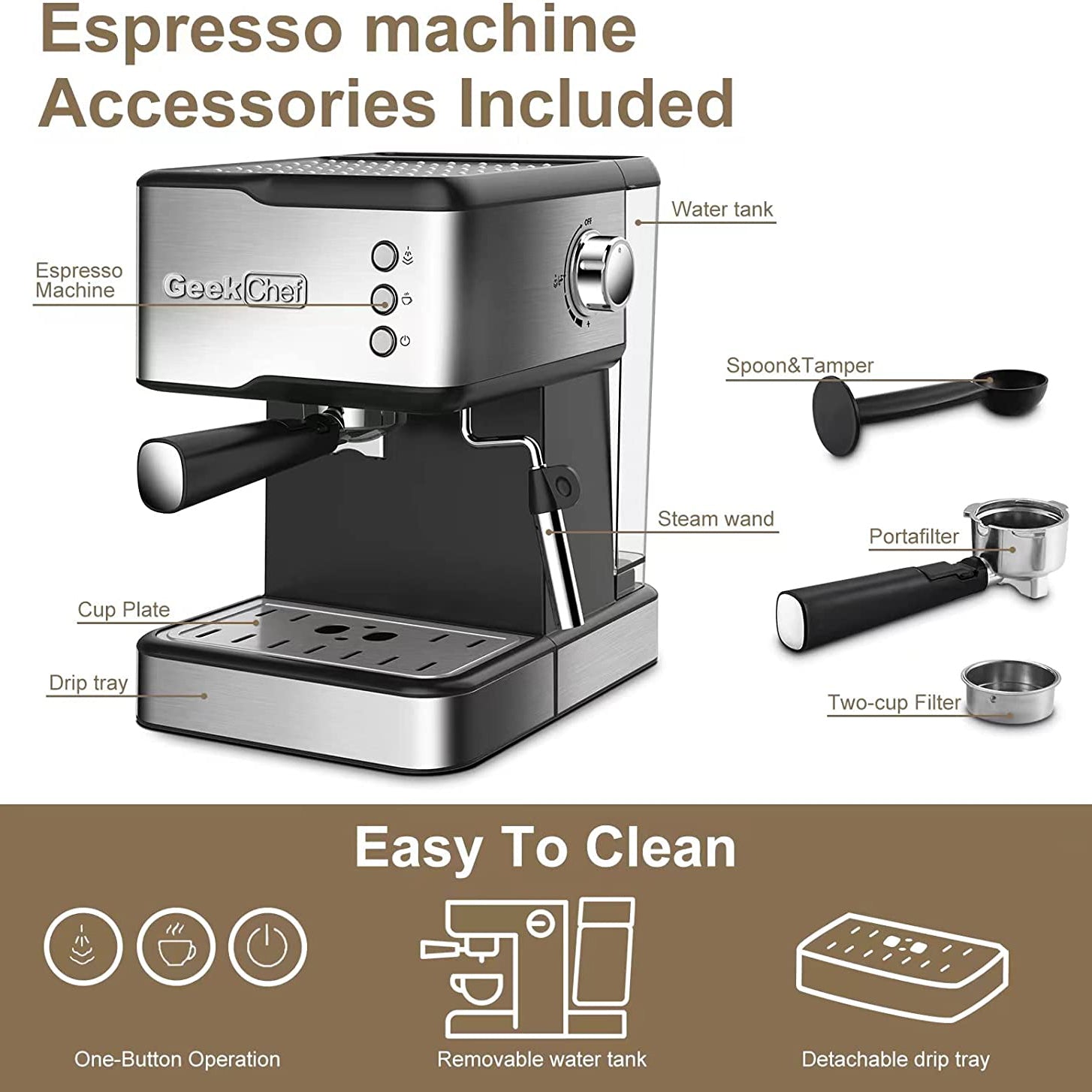 Geek Chef Espresso Machine Coffee with Milk Frother Steam Wand Discounts