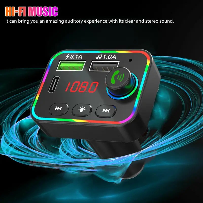 7 Color LED Backlit Light Bluetooth FM Transmitter and Dual USB Charger Reliable