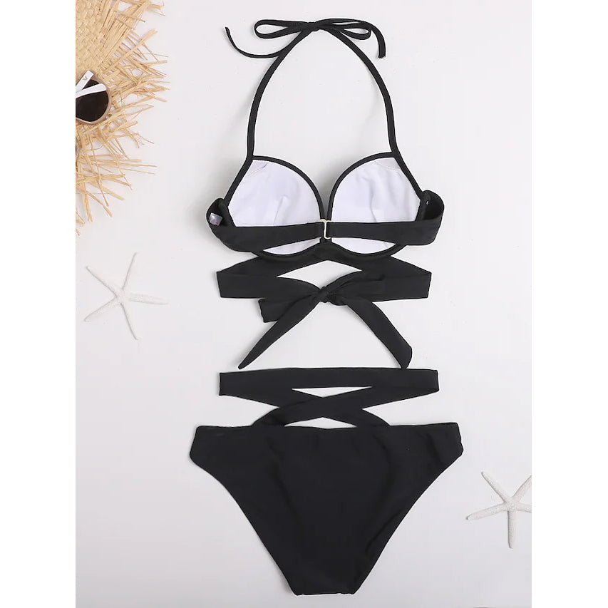 2-Piece Set: Women's Swimwear Bikini Push Up Open Back Solid Color Sale Nicekicks