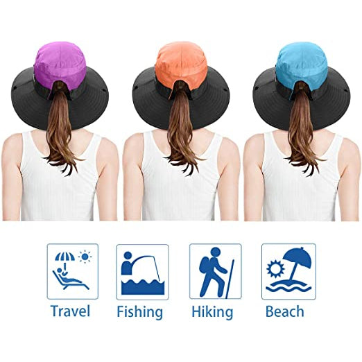 3-Piece: Women's Ponytail Wide Brim Sun Hat Cheap Amazon