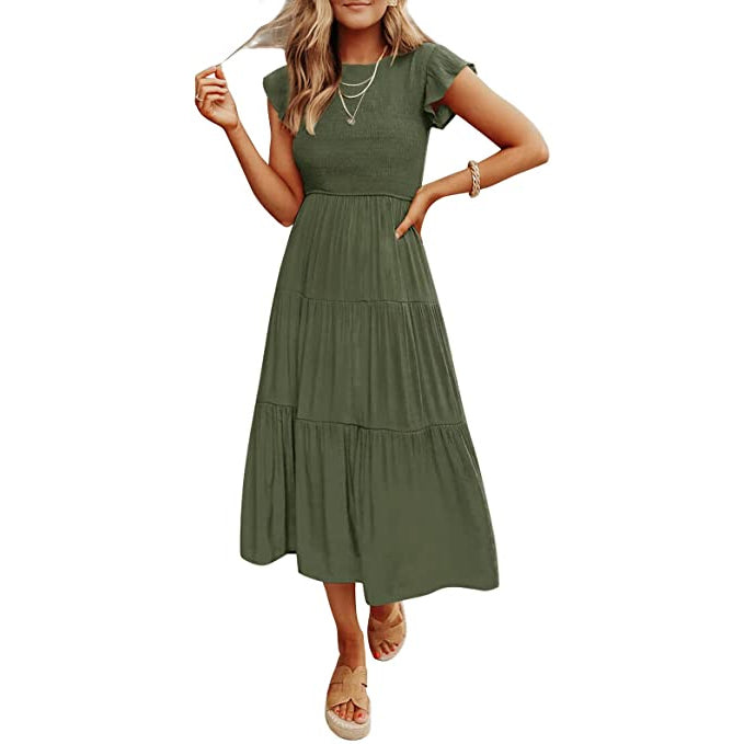 ZESICA Women's Summer Flutter Short Sleeve Smocked Midi Dress Visit