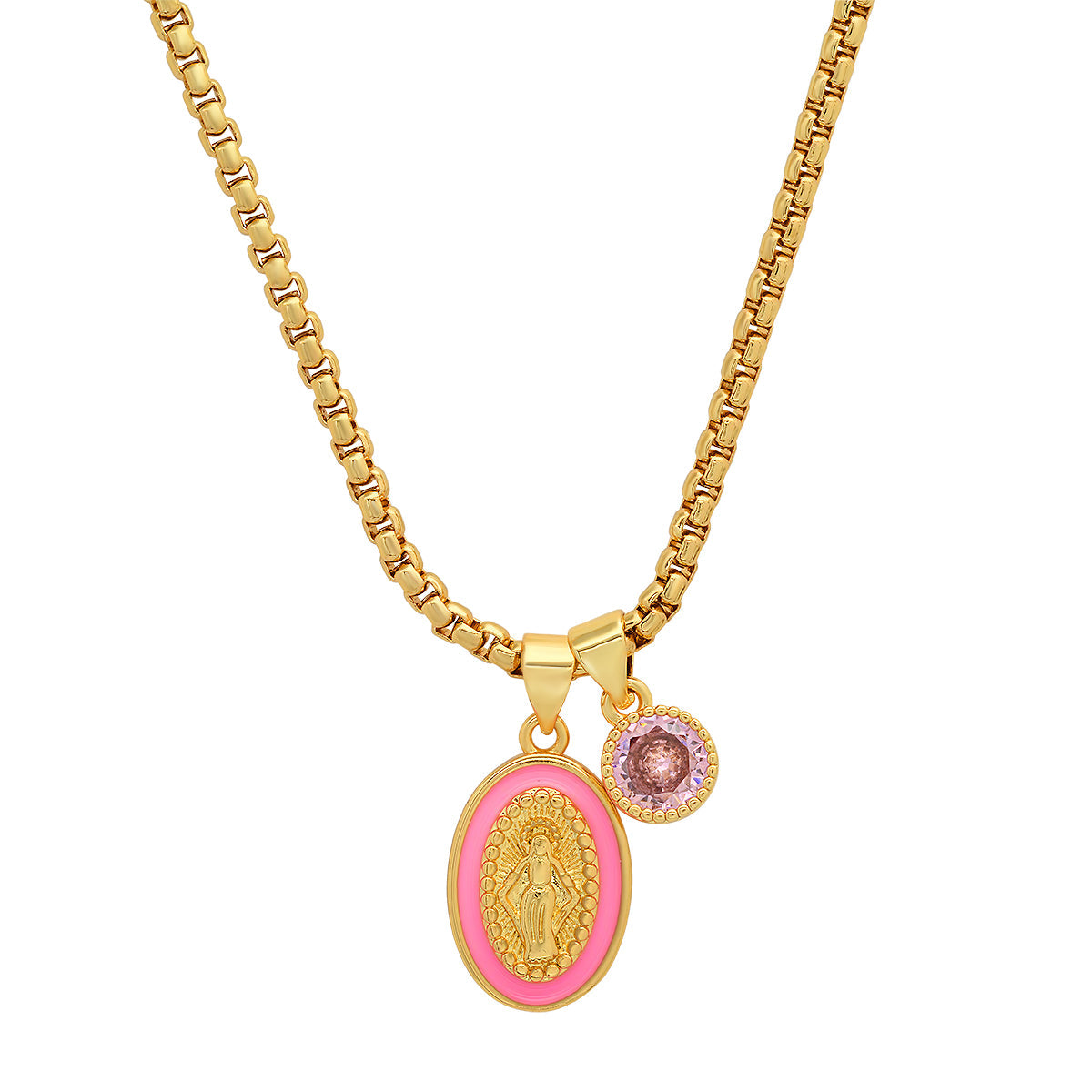 Ladies 18k Gold Plated Brass Our Lady of Guadalupe and Simulated Diamond Pendant Charms Free Shipping Geniue Stockist