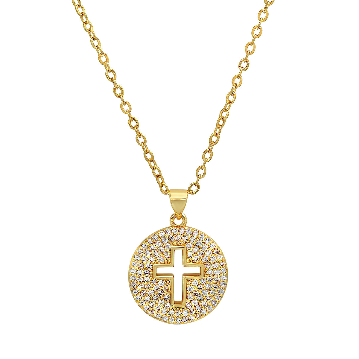 Ladies 18k White Gold/Gold Plated Brass Simulated Diamonds Round Cross Pendant Buy Cheap Big Discount