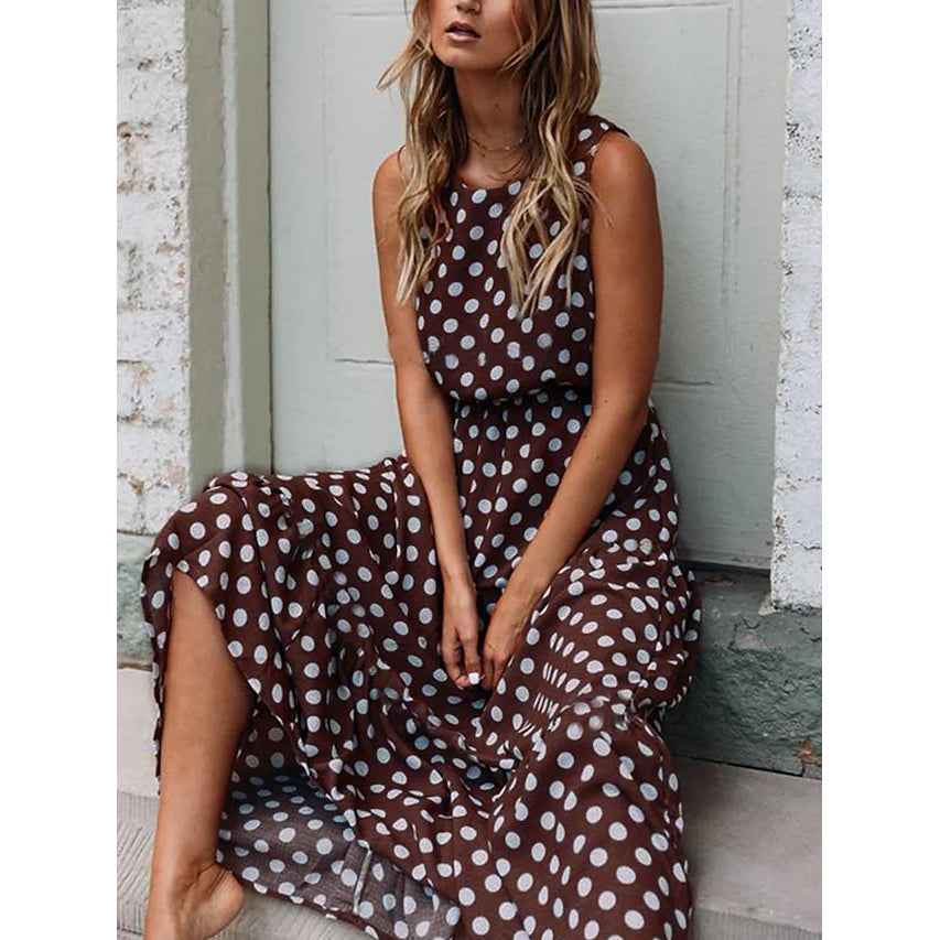 Women's Sleeveless Polka Dot Long Dress Clearance For Cheap