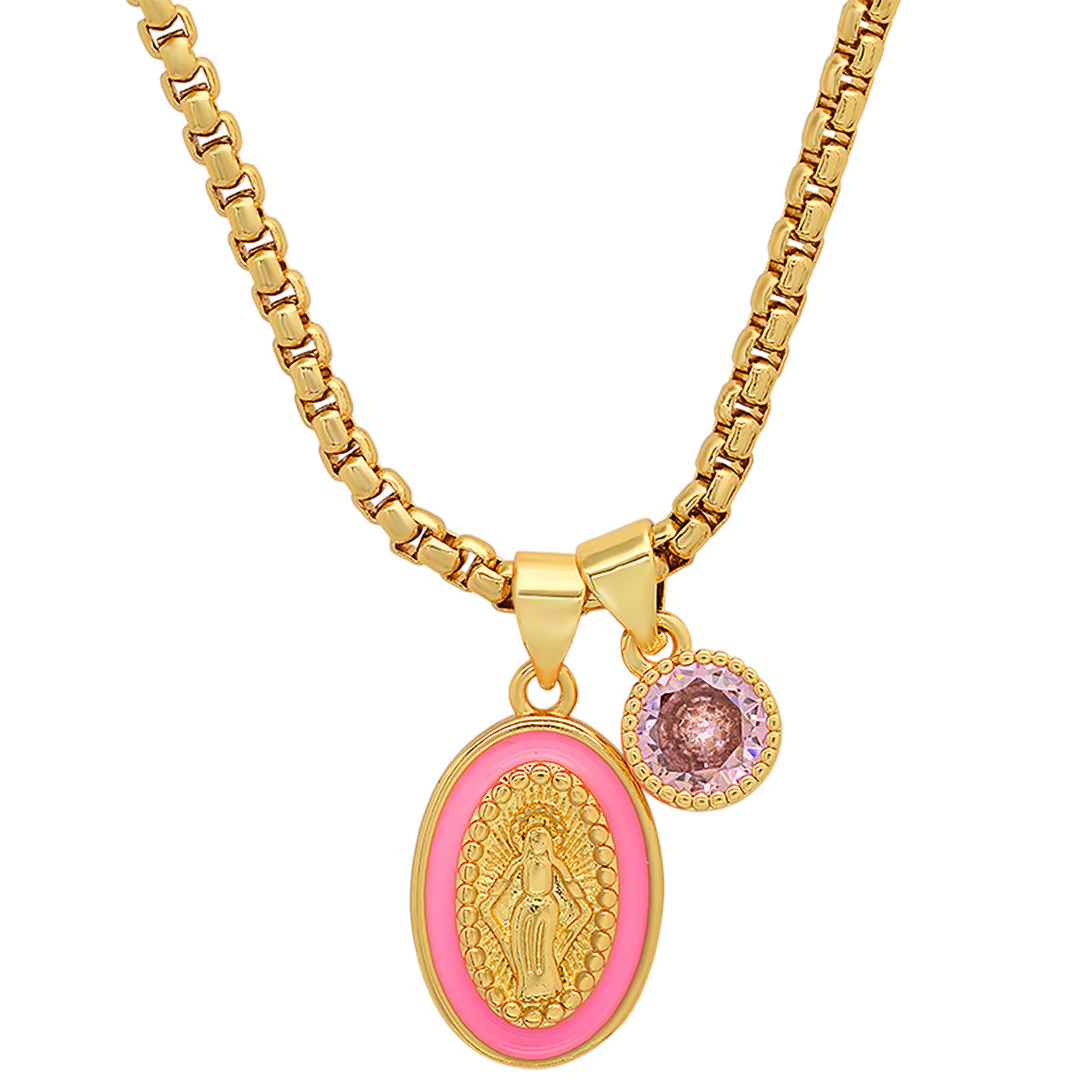 Ladies 18k Gold Plated Brass Our Lady of Guadalupe and Simulated Diamond Pendant Charms Free Shipping Geniue Stockist