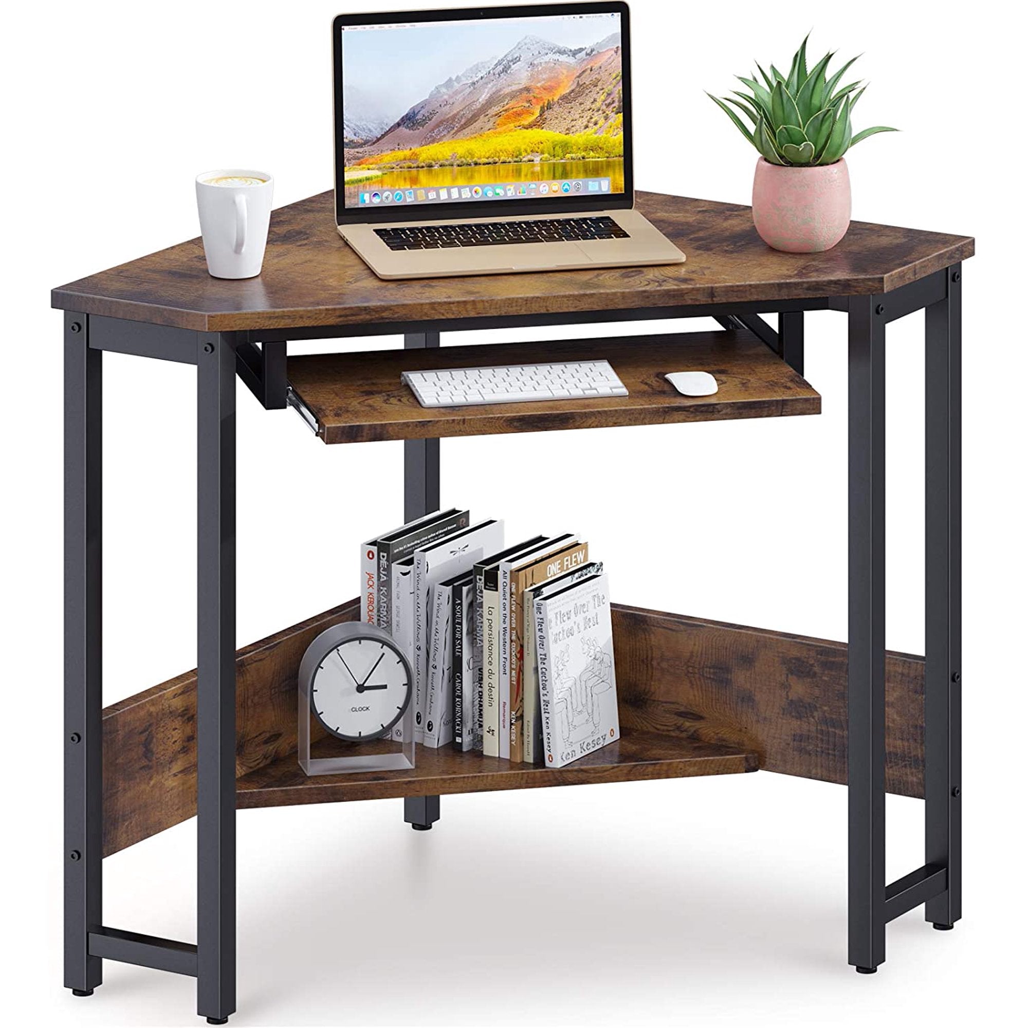 Triangle Computer Desk, Smooth Keyboard Tray& Storage Shelves Very Cheap Sale Online