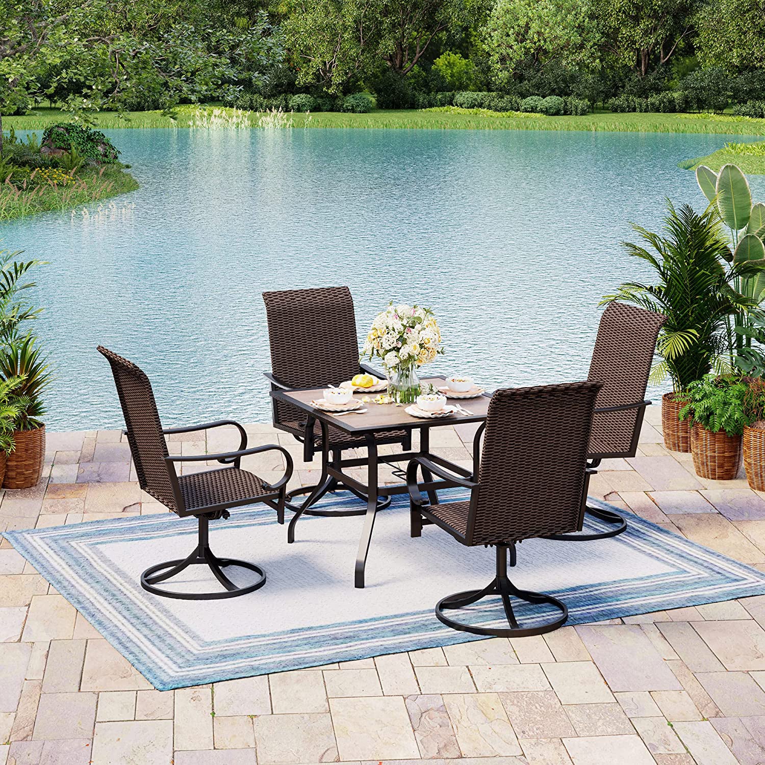 2-Piece: Outdoor Swivel Rattan Dining Chair Set Discount Big Sale