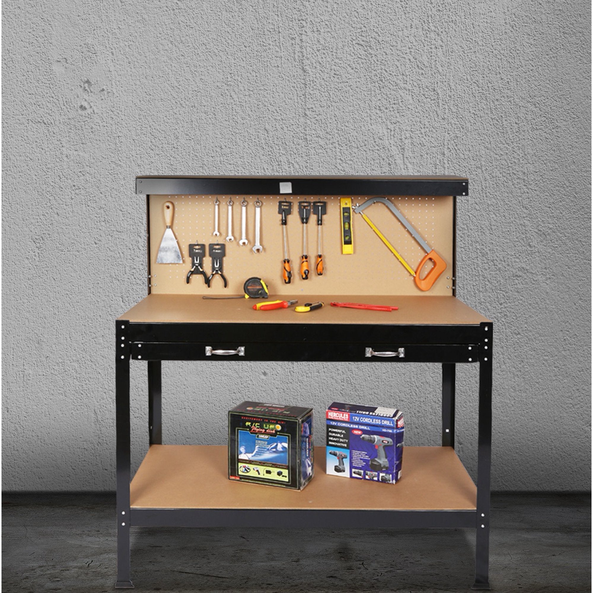 Work Benches for Garage Shop Work Station Tools Table with Peg Board and Drawers Footlocker Pictures Sale Online