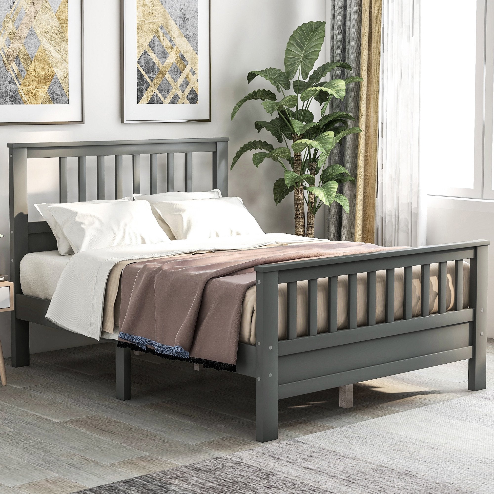 Anysun Full Size Bed Frame Solid Wood Platform Bed with Headboard for Kid's Buy Cheap Visit New