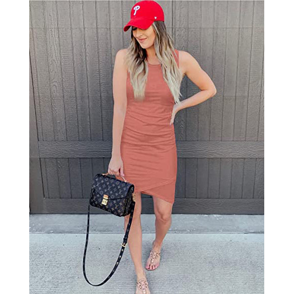 Women Casual Dress Crew Neck  Summer Sleeveless Tank Shirt Short Mini Dress Manchester Cheap Pice