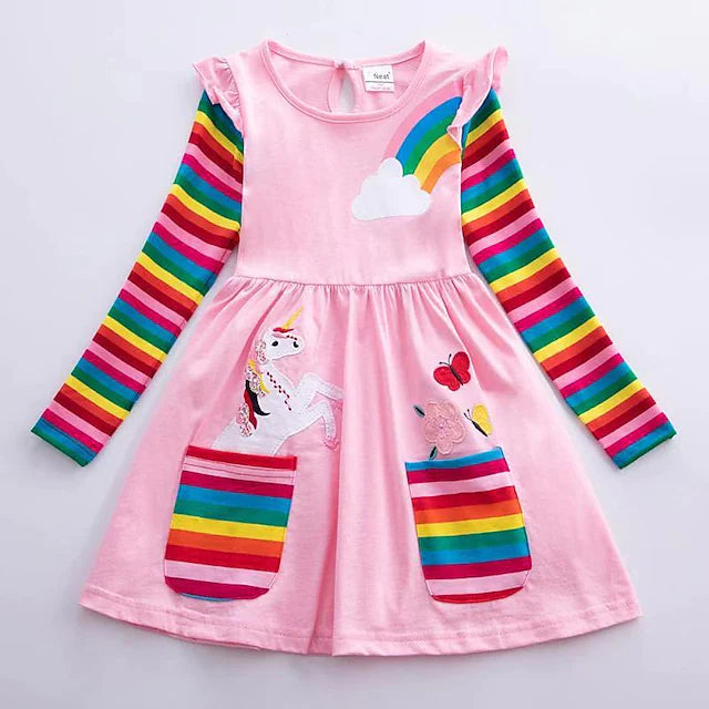 Girls' Unicorn Rainbow Flower Dress For Sale Top Quality