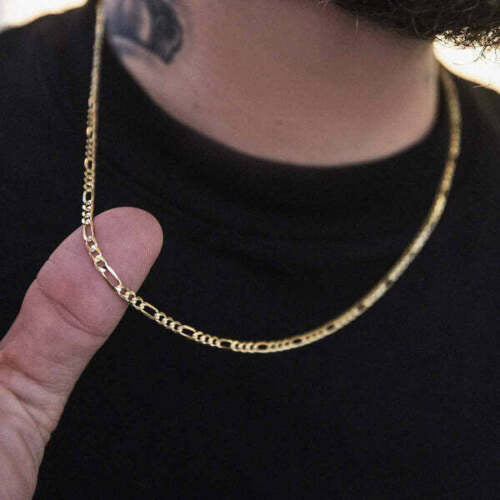 14K Solid Gold Figaro Chain Necklace 3mm Visit