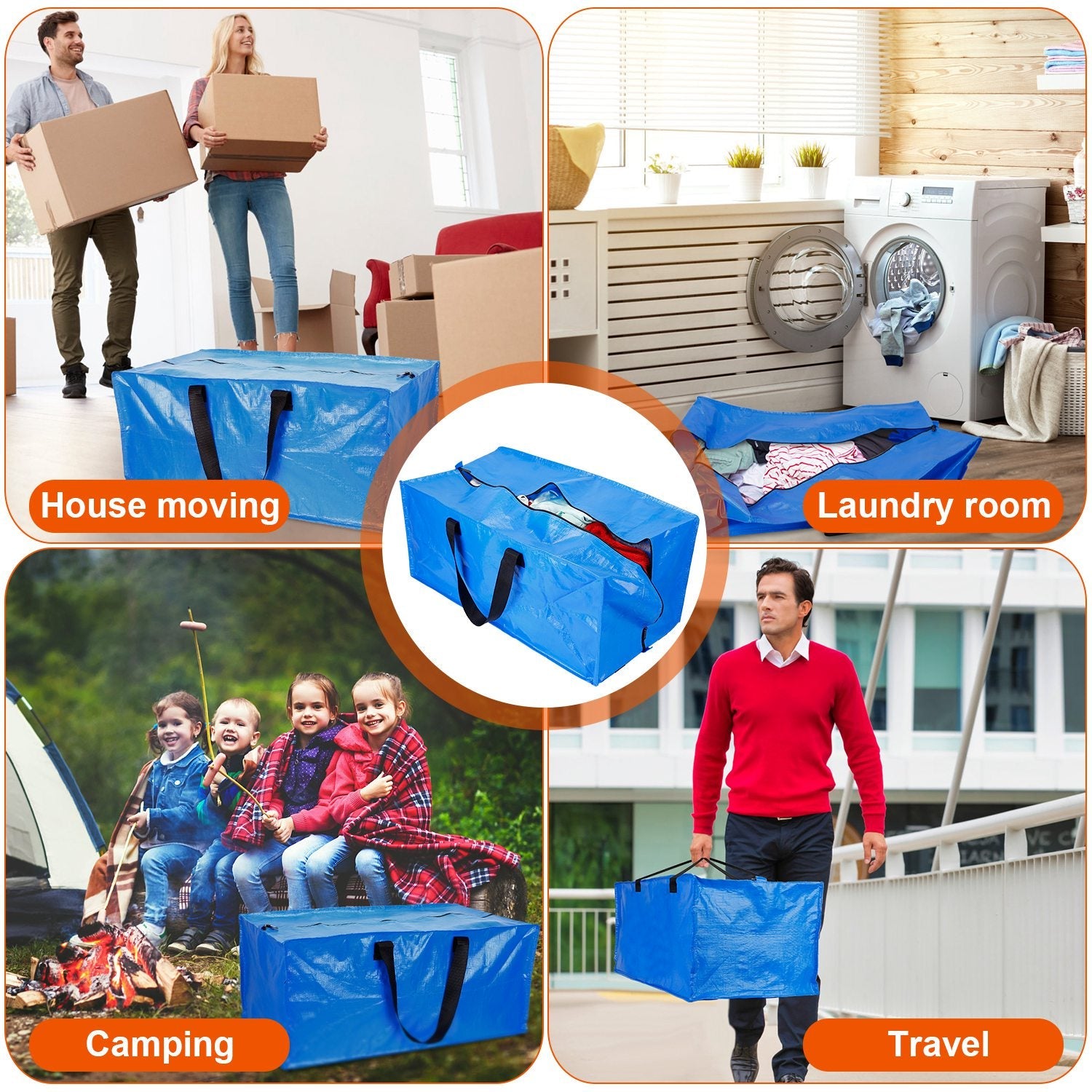 4-Pieces: Reusable Plastic Totes Blue Moving Bin Zippered Storage Bag Outlet Store Cheap Online