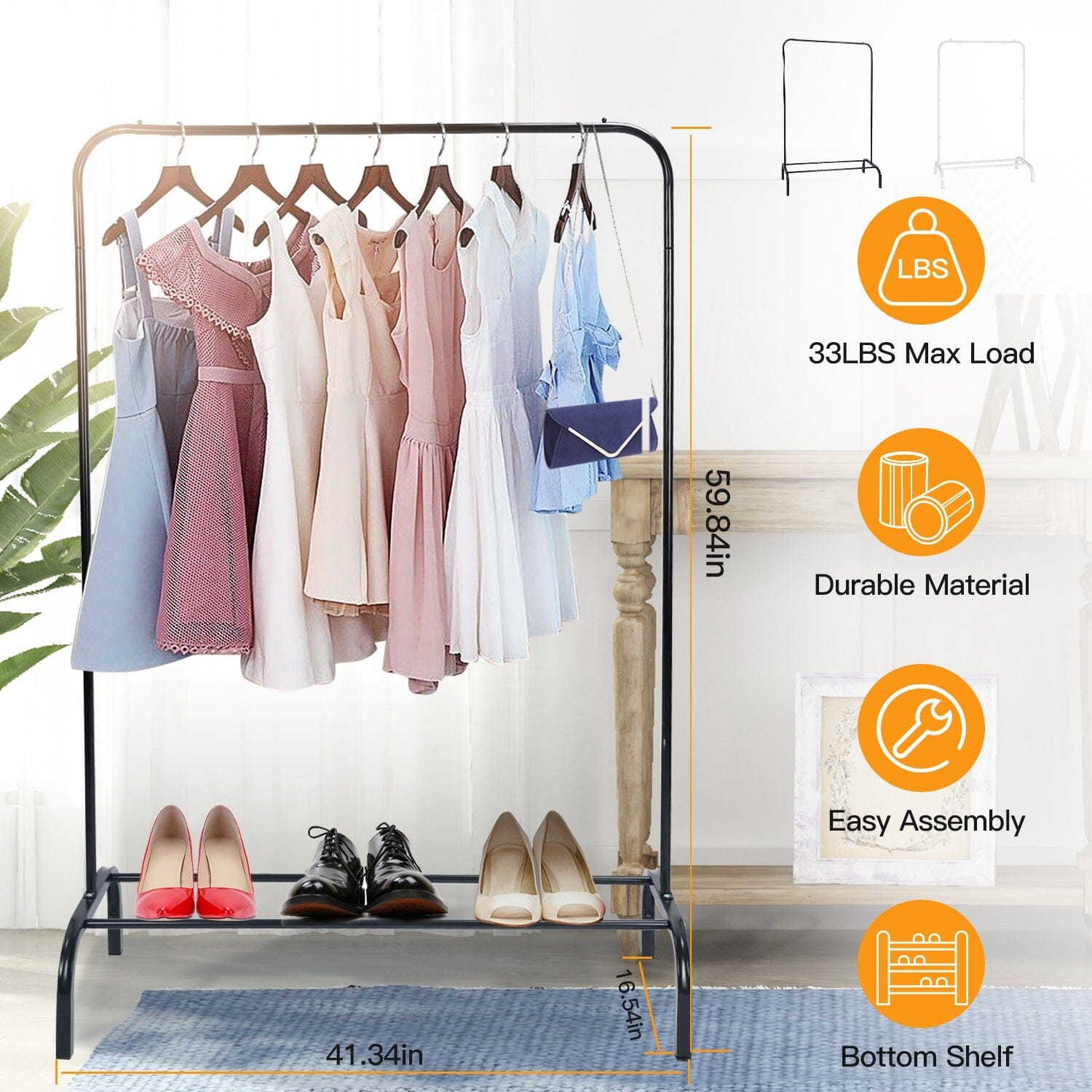 33Lbs Loading Garment Racks Freestanding with Bottom Shelf Outlet Geniue Stockist