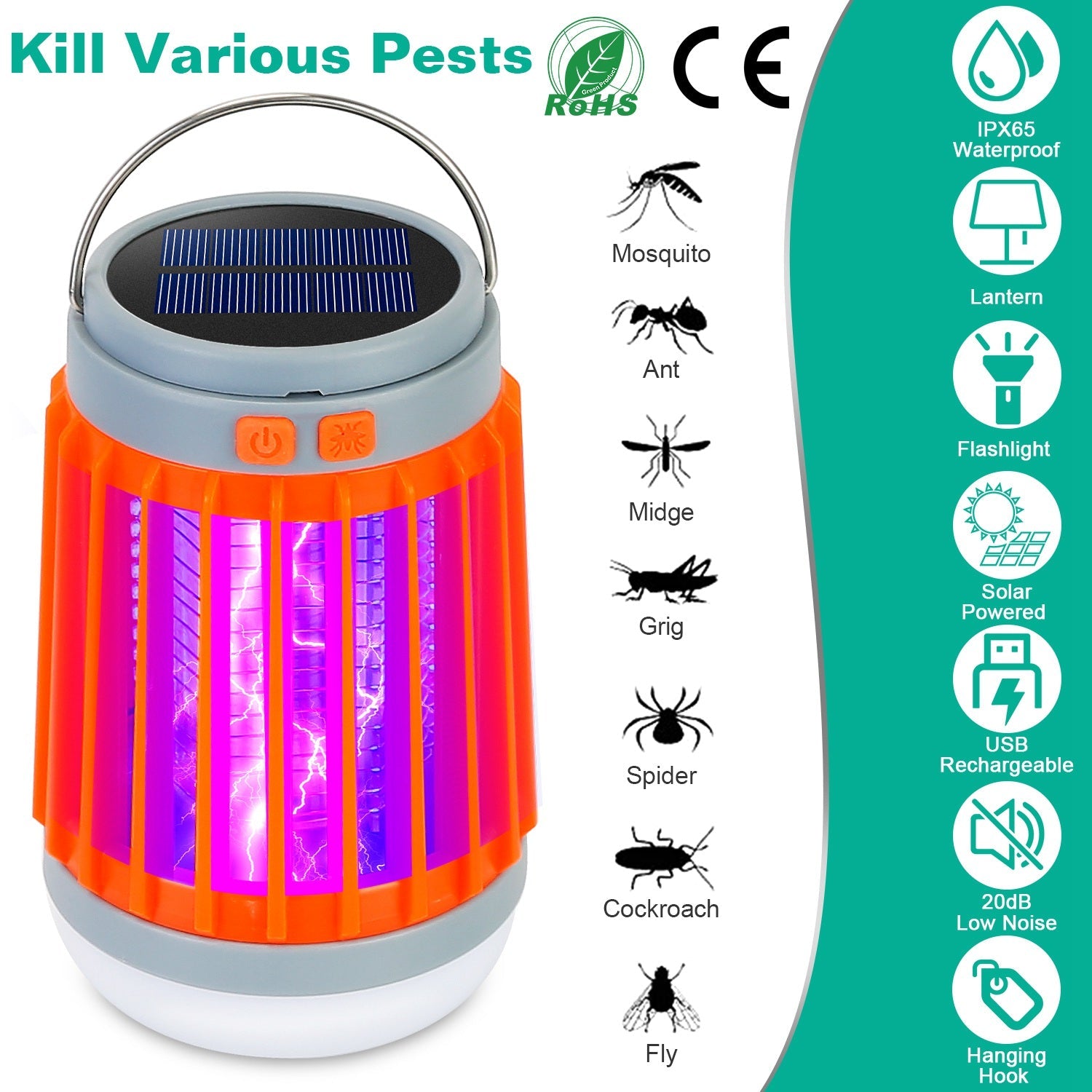 Solar USB Electric Bug Zapper with 5 Light Modes Hanging Hook Cheapest Pice