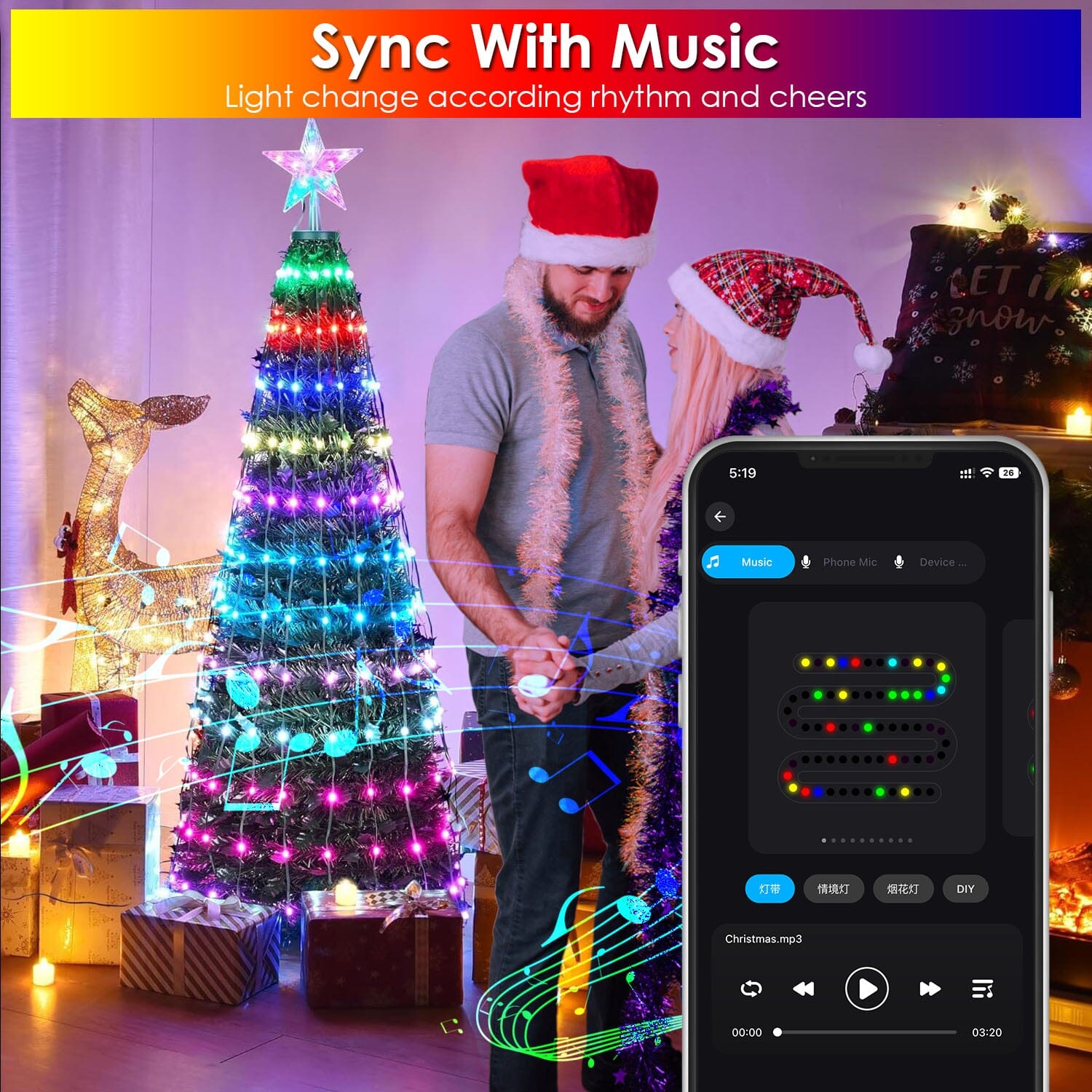 LED Lights Collapsible Christmas Tree Light with Remote App Control High Quality Cheap Pice