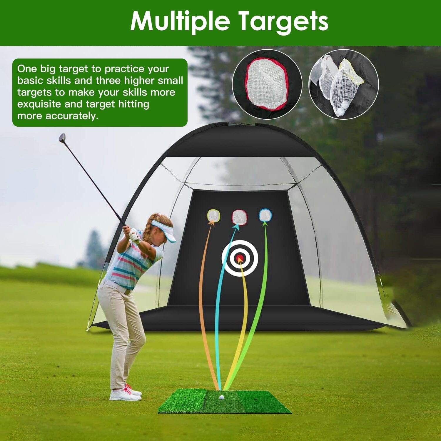 Golf Training Aids Driving Hitting Nets with Tri-Turf Golf Mat Target Cloth 10 Golf Balls 7 Golf Tees 2 Rubber Golf Tee Holders Carry Bag for Indoor Outdoor Sports Free Shipping Best