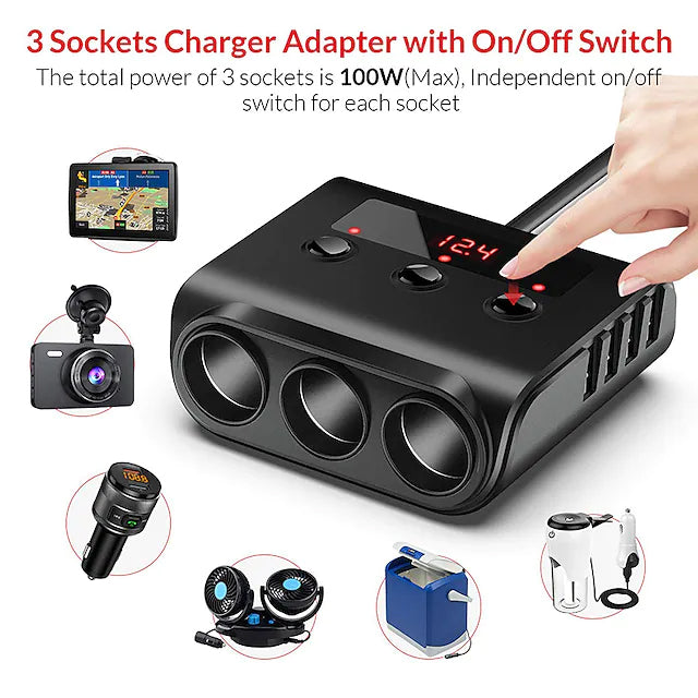 3-Way Car Plug Charger Adapter Outlet For Sale