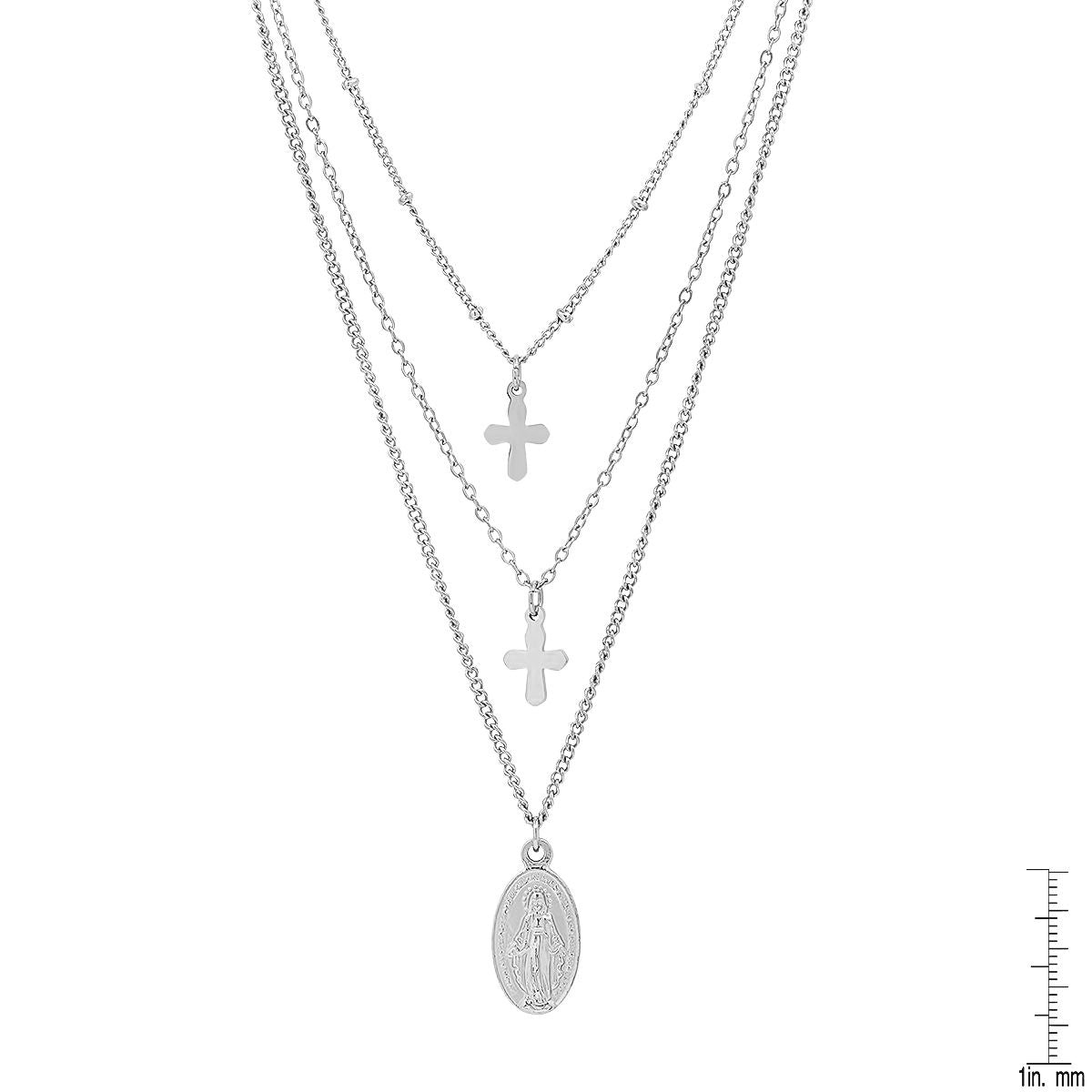 Ladies 3 Chain Necklace with Our Lady of Guadalupe and Cross Charms Cheap Sale From China