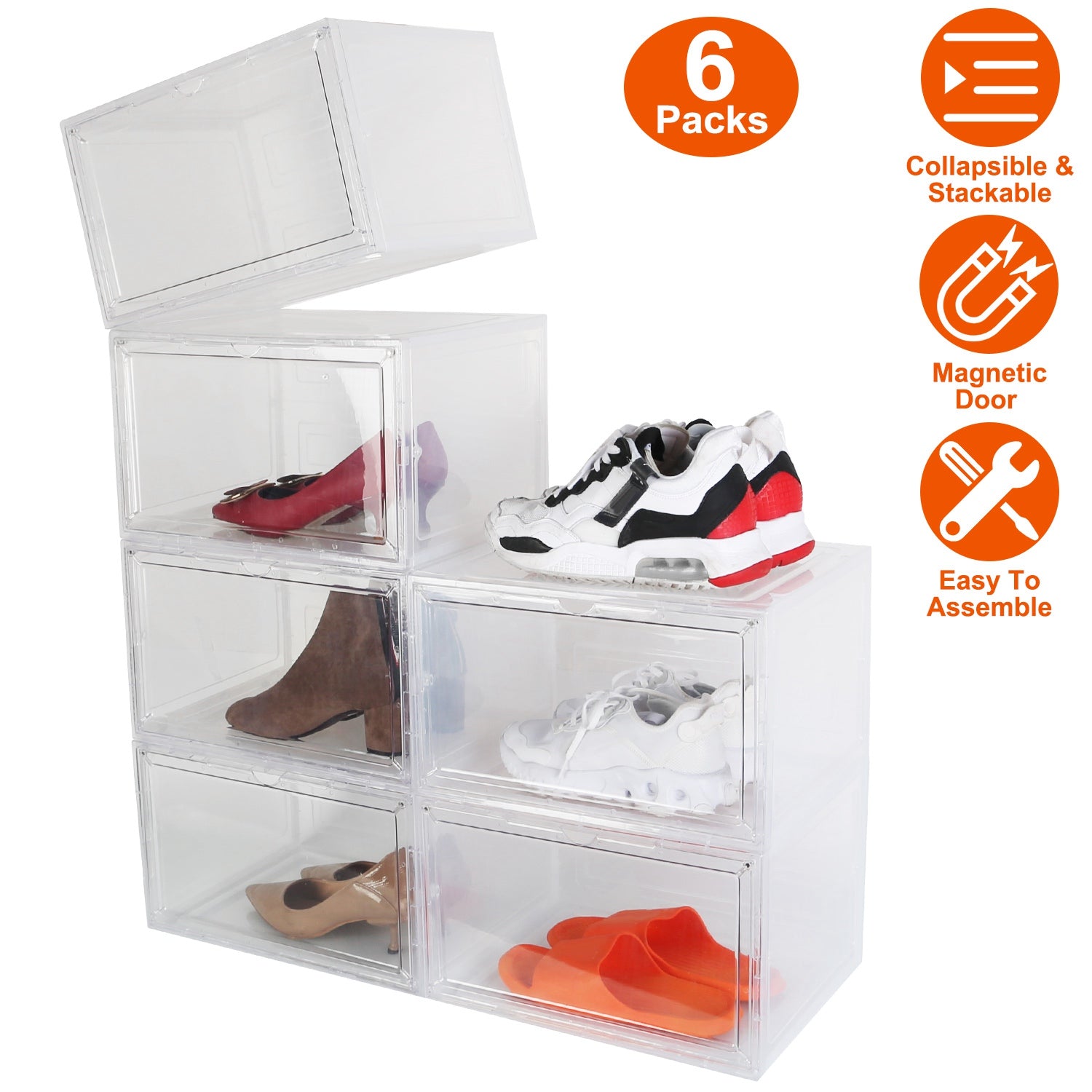 6-Pack: Collapsible Shoe Box Stackable Shoe Storage Bin with Magnetic Door Buy Cheap Manchester