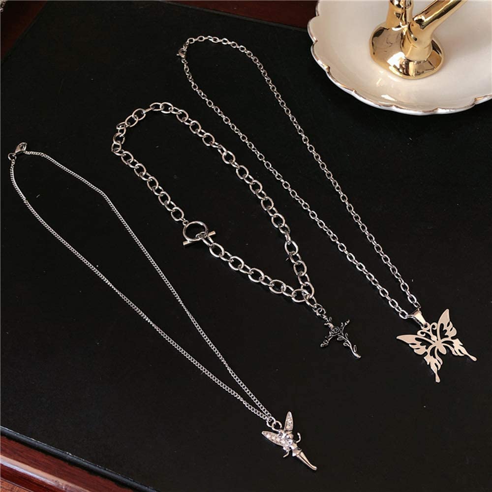 Layered Butterfly Cross Angel Pendant Necklace Cheap Real Authentic