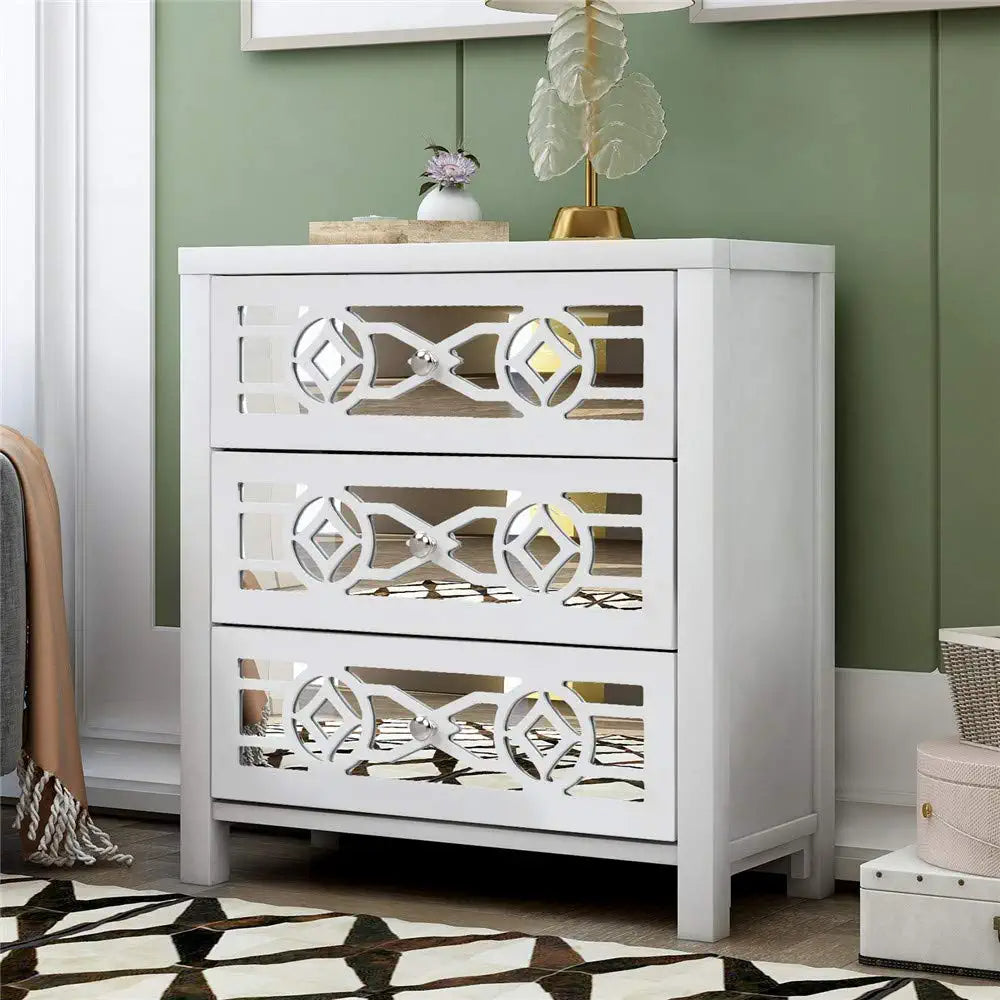 Mirrored Carved Pattern Modern Gold Finish Bedroom Nightstand Sale With Mastercard