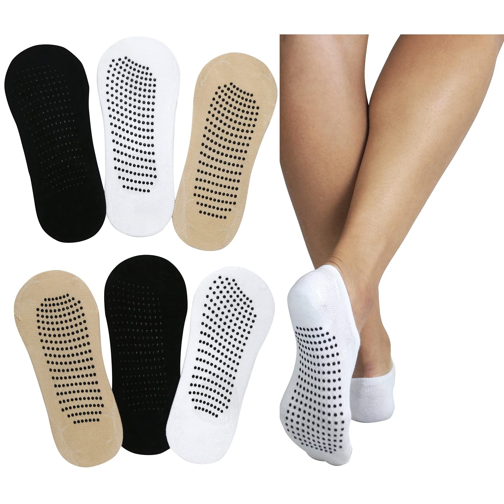 6-Pack: ToBeInStyle Women's Plain Liner Socks with Dotted Nonslip Bottom and Heel Grip Good Selling Sale Online