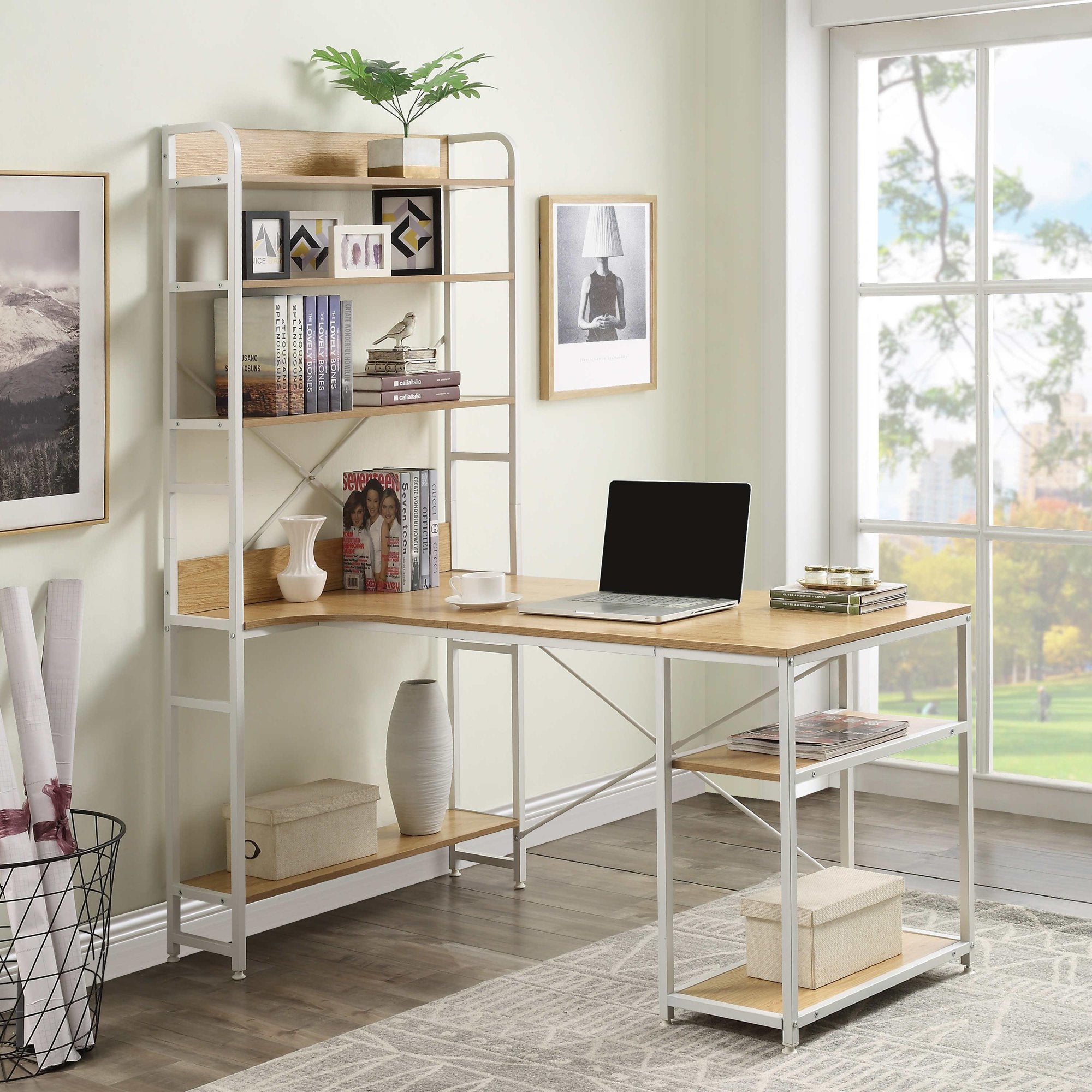 Computer Desk with 4 Tier Storage Shelves Large L-Shaped Clearance Shop