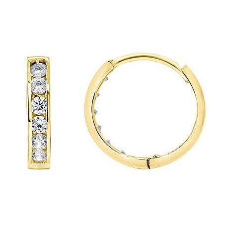 14K Solid Real Yellow Gold Round Huggies Hoops Earrings Channel Setting Cheap Sale Pay With Visa