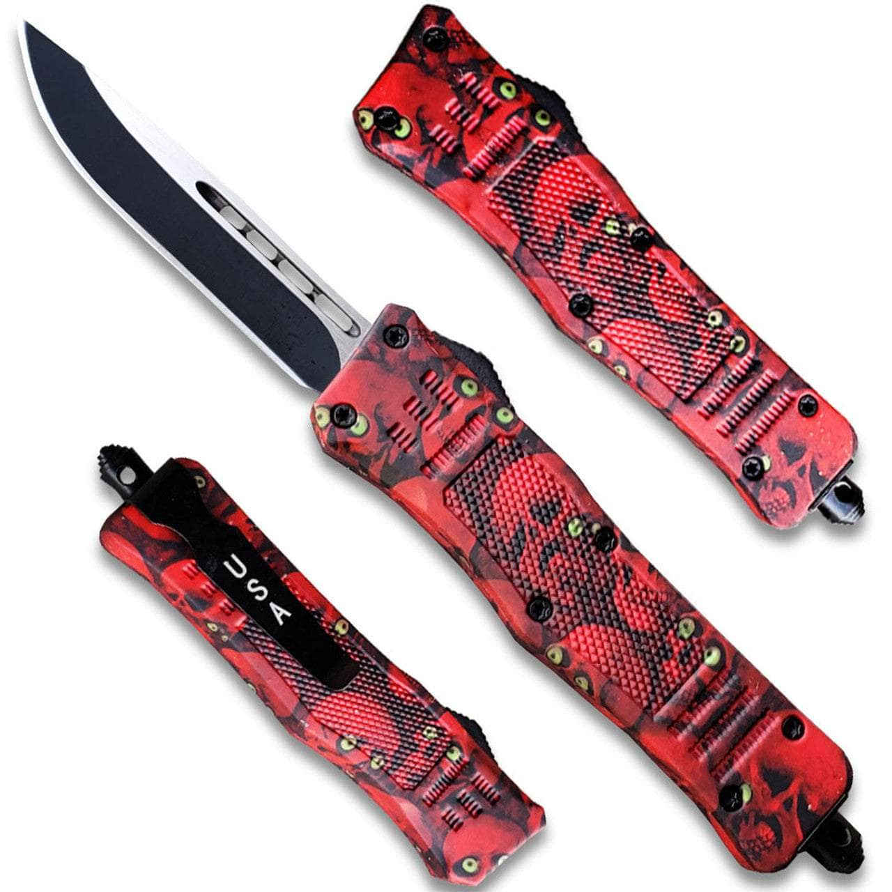 7Overall Drop Point Edged Red Zombie OTF Knife With Green Eye OTFM-11RSK High Quality Cheap Pice