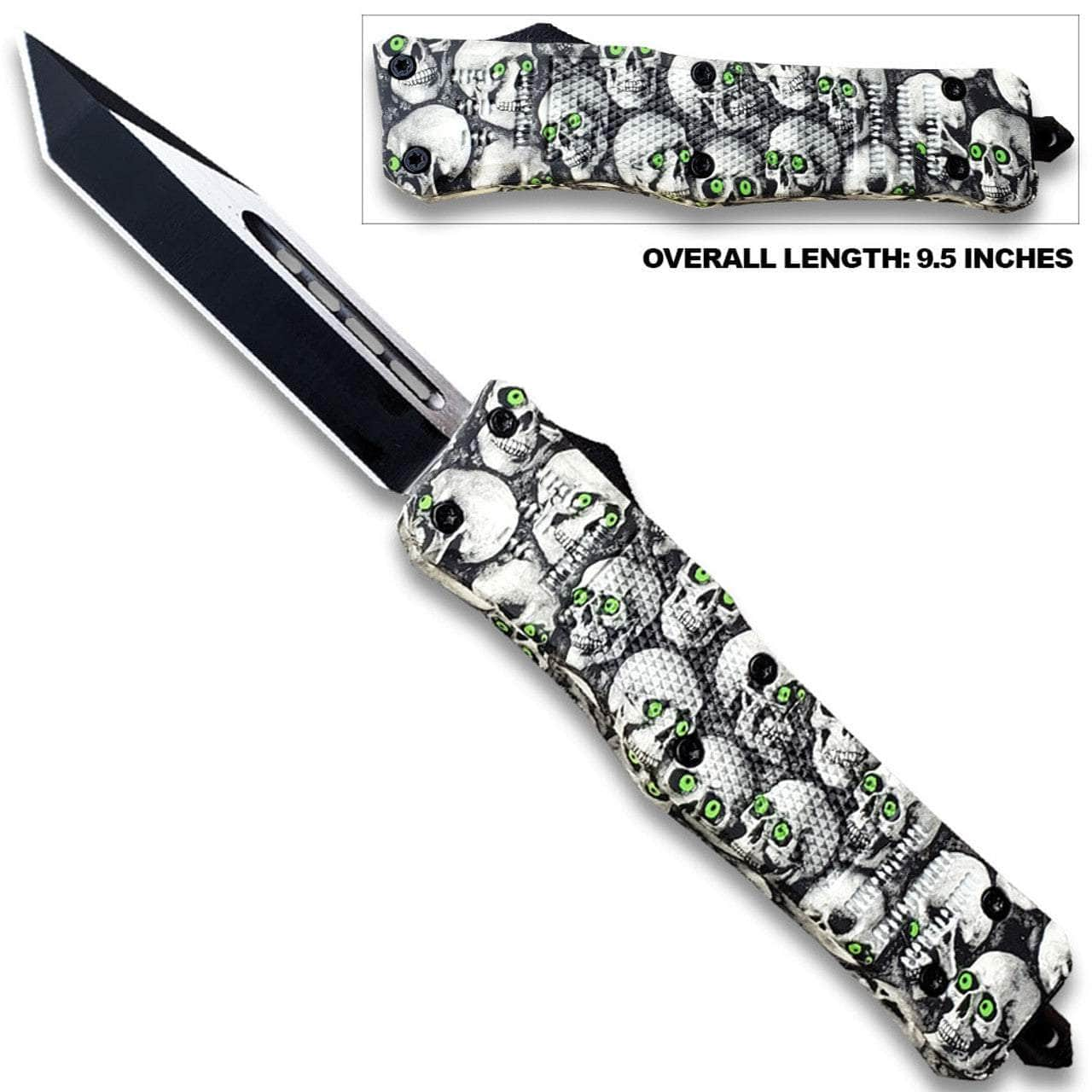 3D Skull with Black & White Zombie Tanto Blade OTF Knife OTFL-12TSK Outlet Geniue Stockist