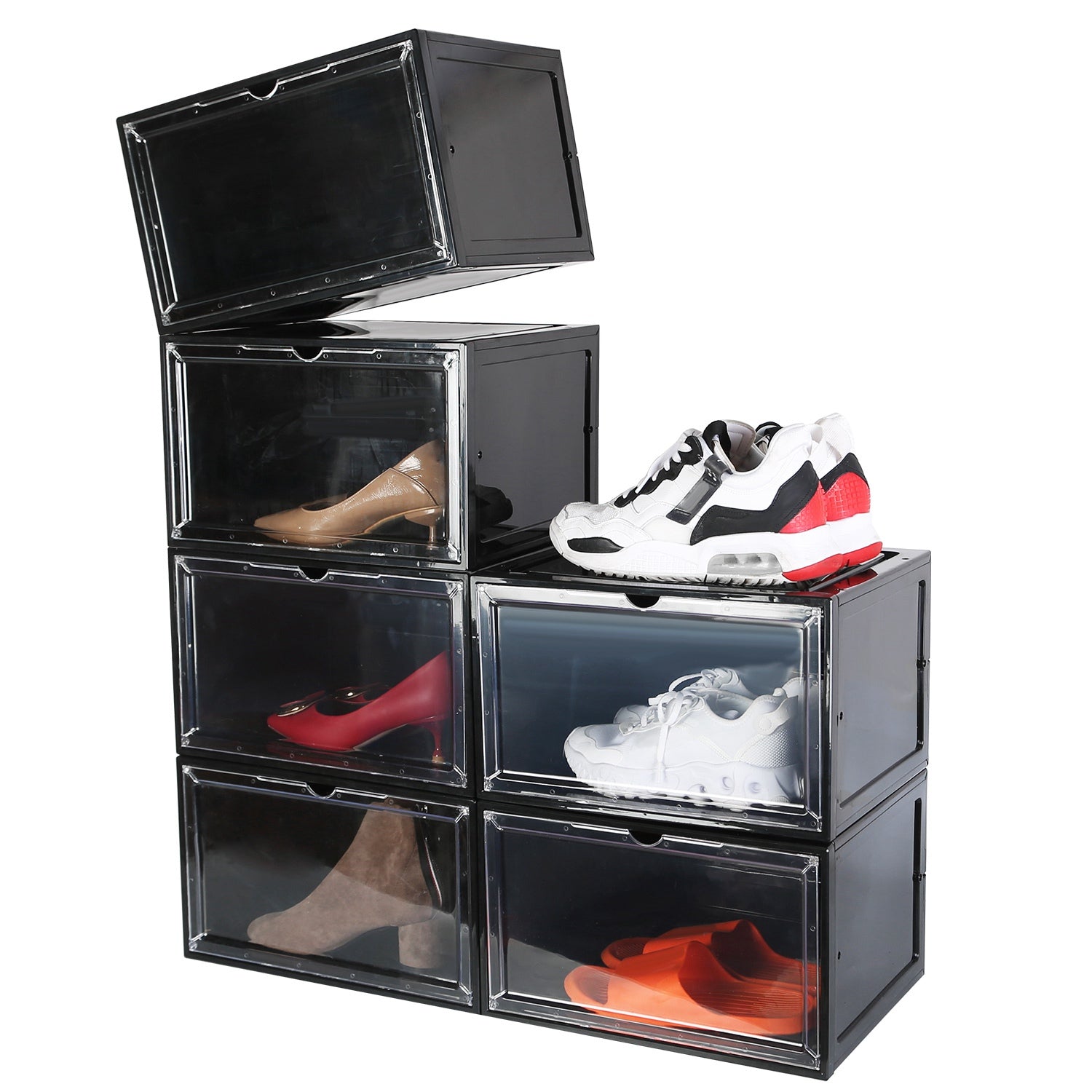 6-Pack: Collapsible Shoe Box Stackable Shoe Storage Bin with Magnetic Door Buy Cheap Manchester