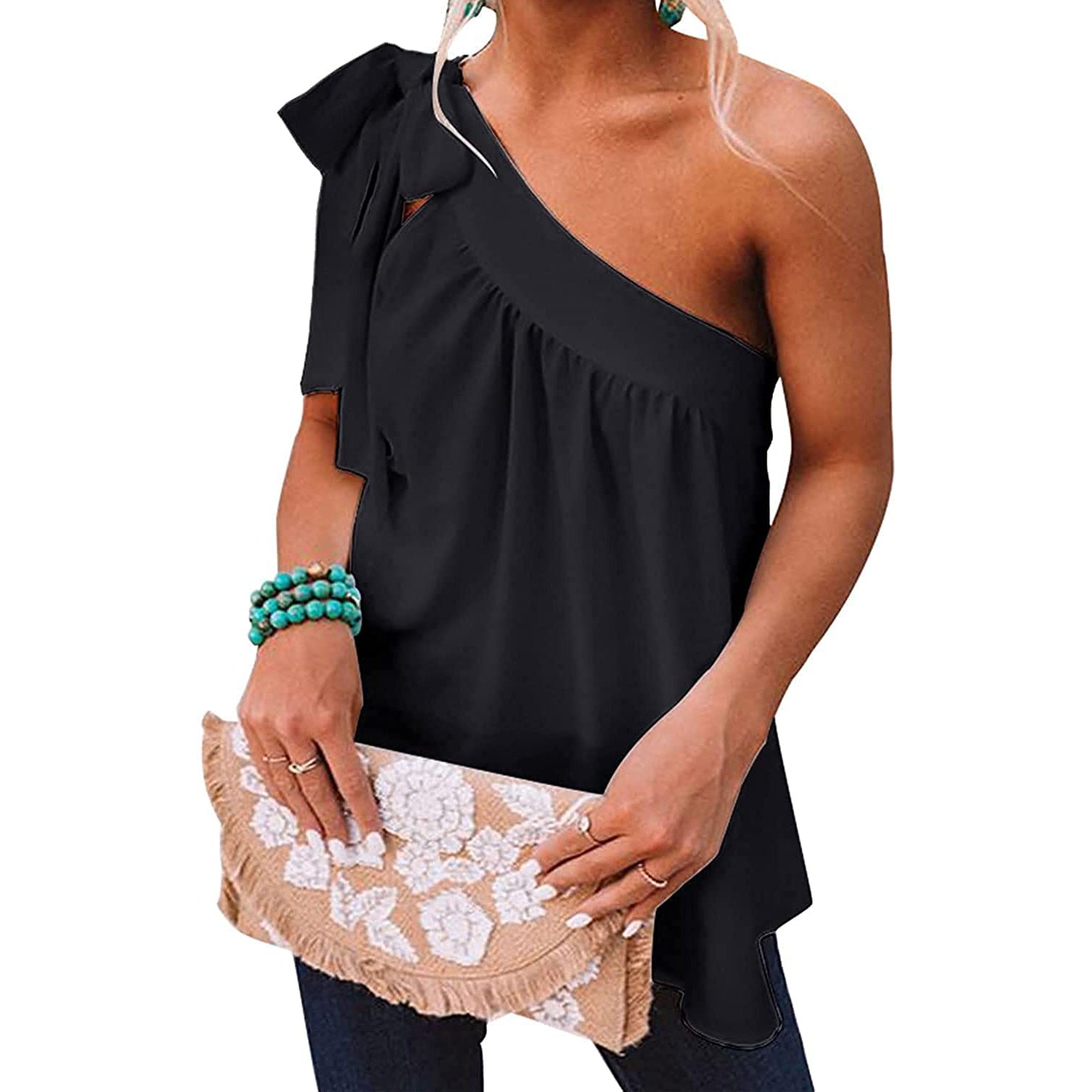 Women's Casual Tie One Shoulder Top Outlet Supply