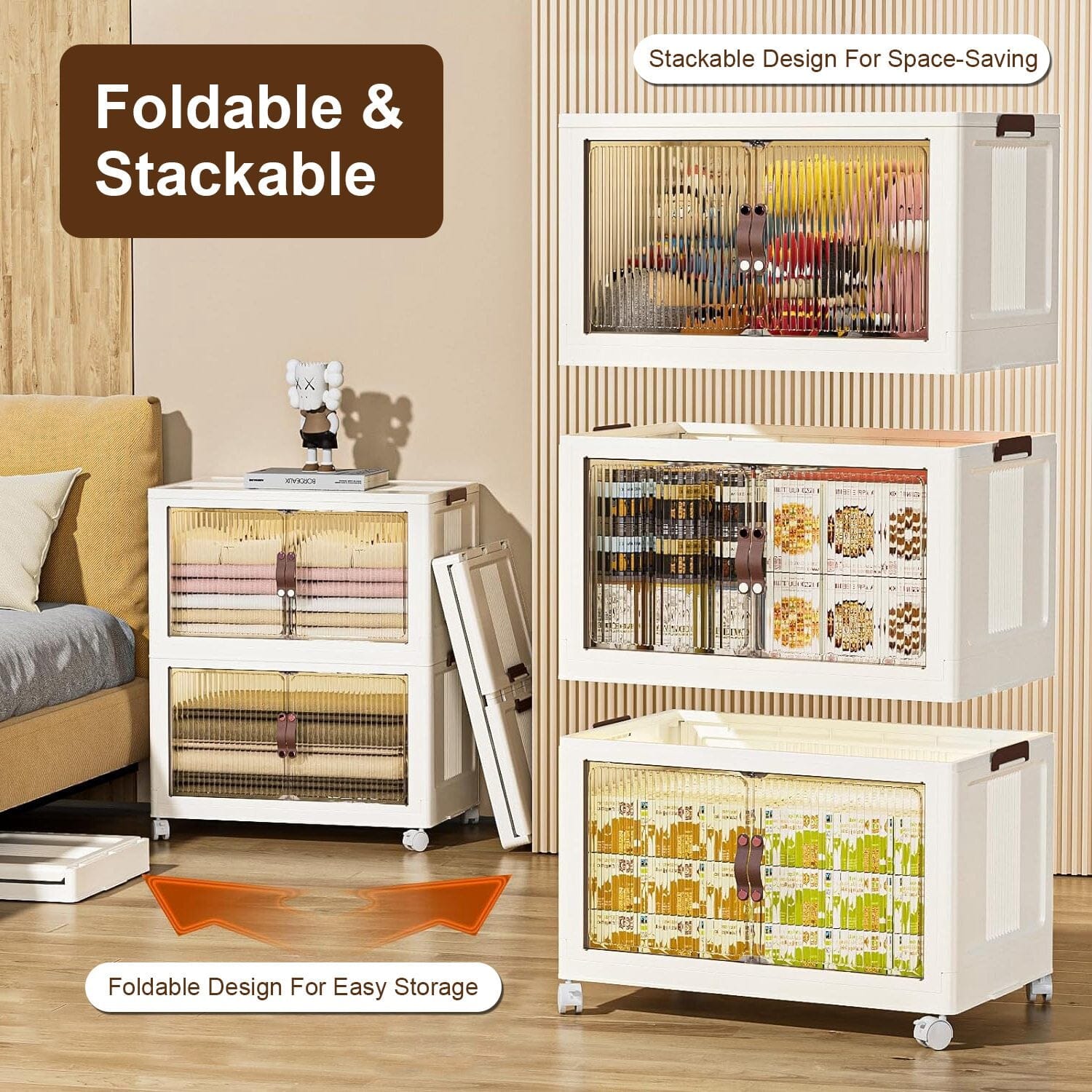 3-Pieces: Foldable Storage Bins with Lid Front Magnetic Door Collapsible Stackable Closet Organizer Pictures Online