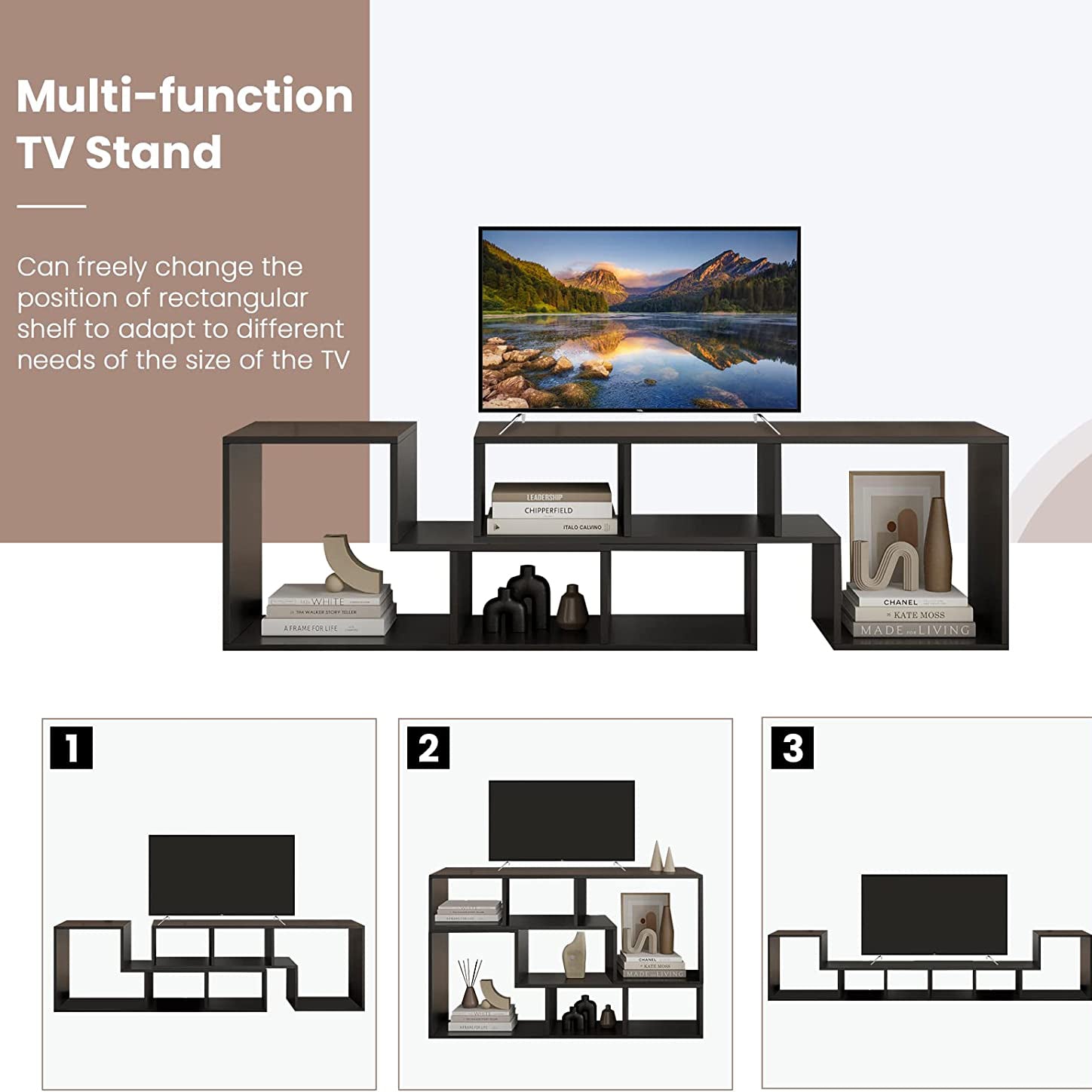 L Shape TV Console Stand Bookcase Storage Rack Quality Free Shipping