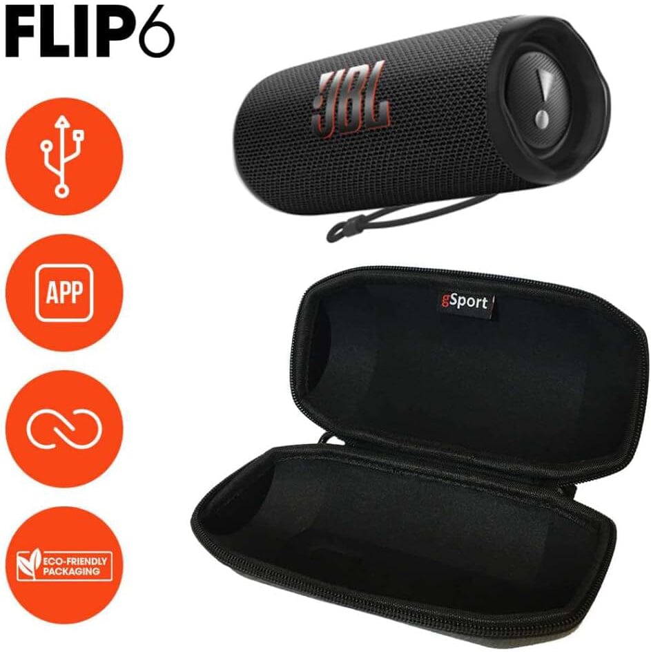 JBL FLIP 6 Waterproof Portable Speaker Bundle with gSport Carbon Fiber Case (Black)  (Refurbished) Free Shipping Low Pice