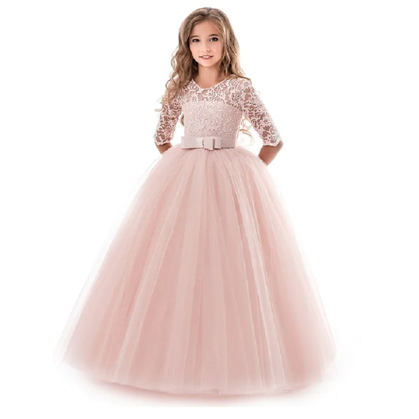 Girls' Floral Lace Solid Tulle Maxi Short Sleeve Vintage Gowns Dresses Outlet Locations Sale Online