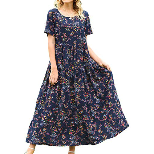 Women Casual Loose Bohemian Floral Dress Cheap High Quality