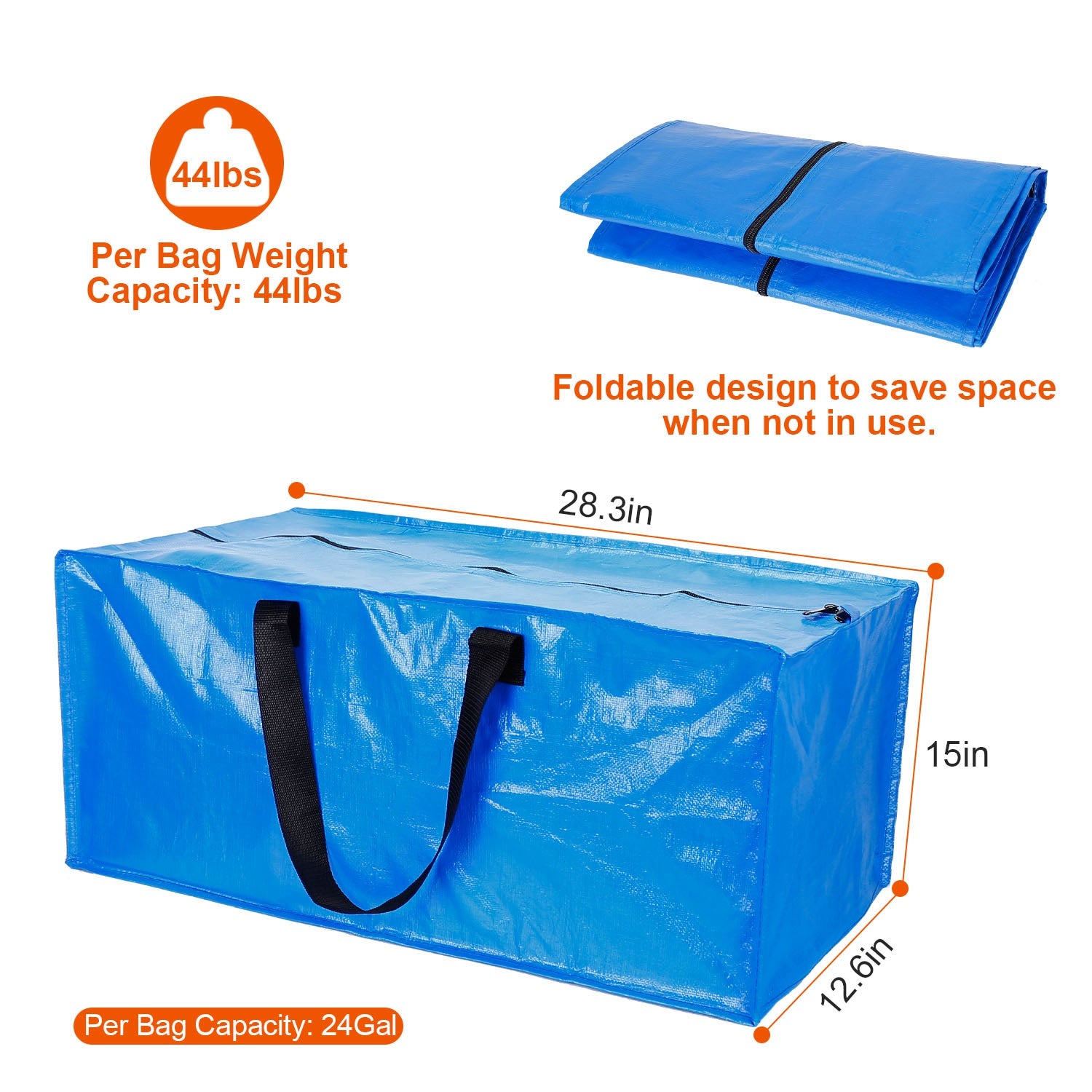 4-Pieces: Reusable Plastic Totes Blue Moving Bin Zippered Storage Bag Outlet Store Cheap Online