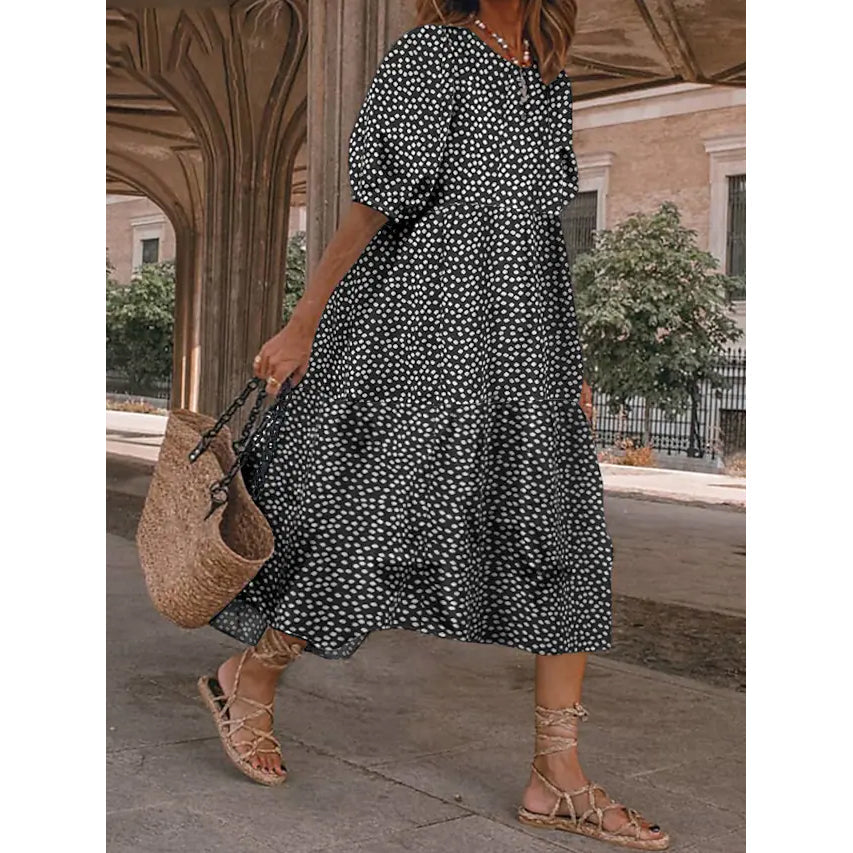 Women's Ruffled Patchwork Print Midi Dress Free Shipping Buy