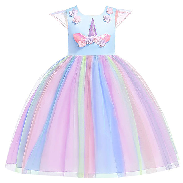 Little Girls' Dress Unicorn Rainbow Patchwork Colorful Tulle Dress Cheapest Sale Online