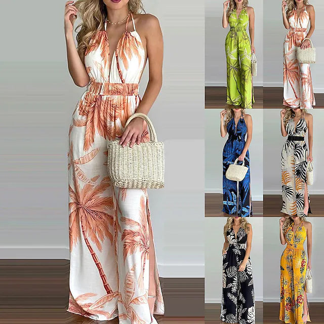 Women's Summer New Digital Printing Colorful Slit Jumpsuit Geniue Stockist Online