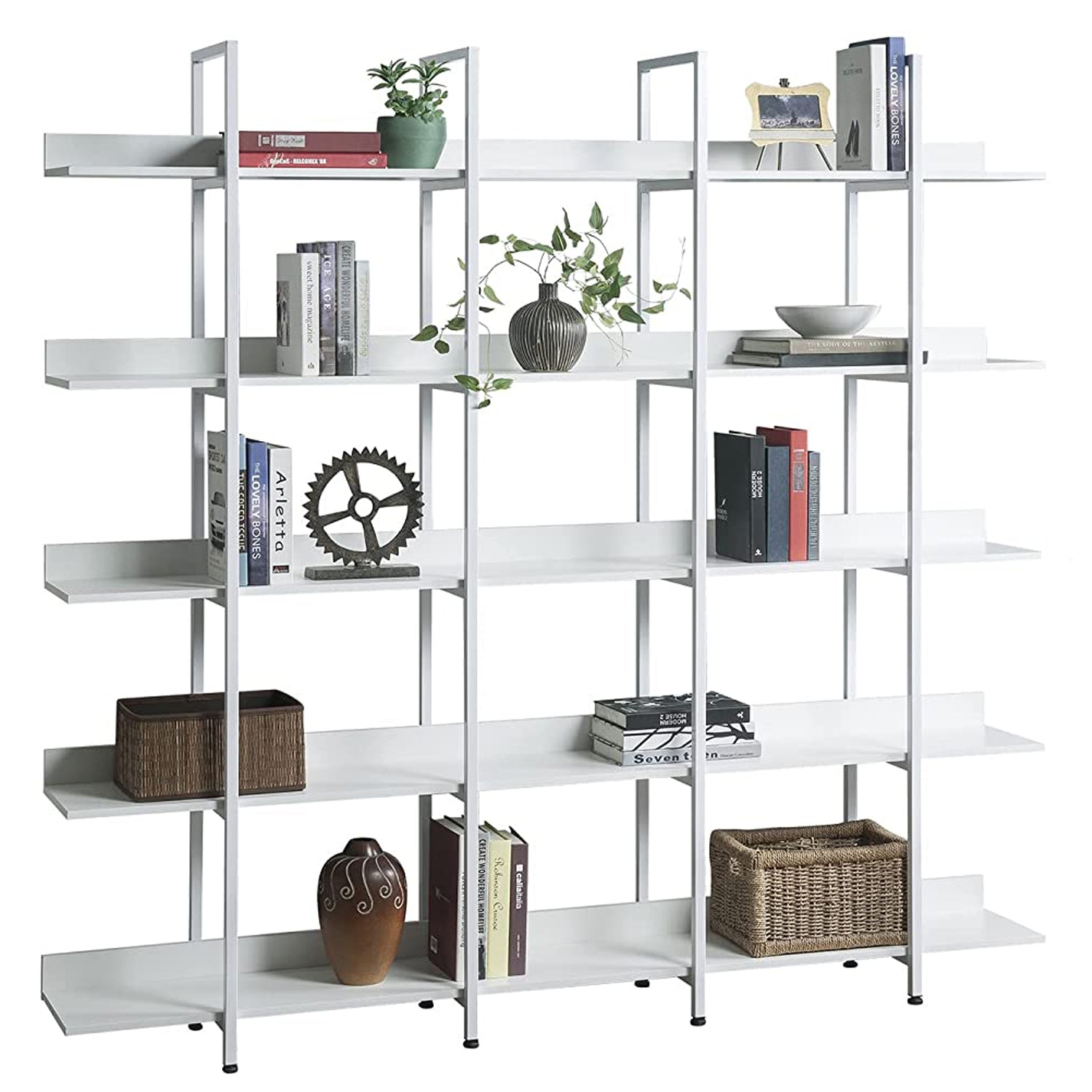 5-Tier Bookcase Tall Bookshelf, Storage Shelf with Metal Frame Discount For Cheap