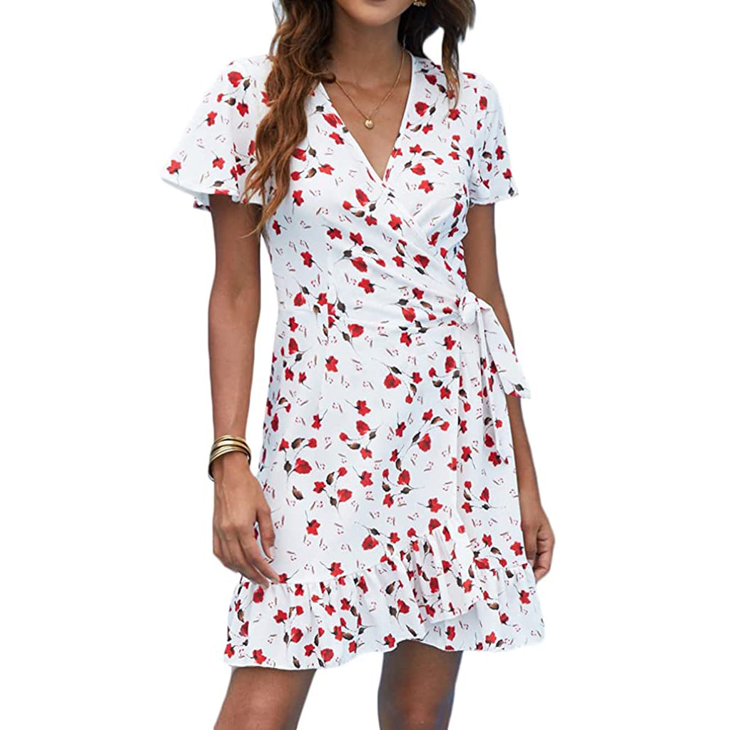 Women's Summer Wrap V Neck Polka Dot Dress Cheap Countdown Package