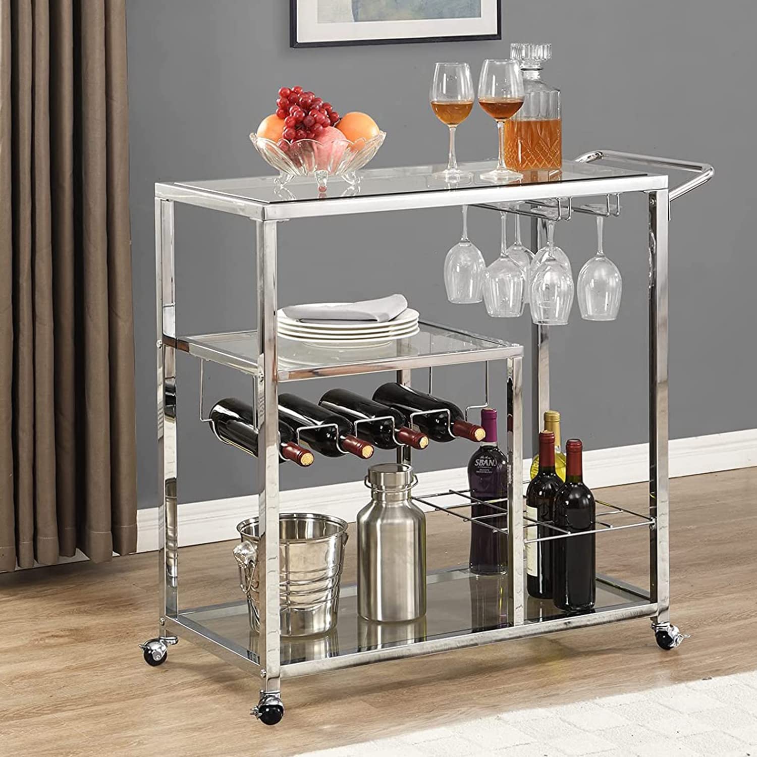 Glass Bar Cart with Wine Rack & Glass Holder Cheap Best Wholesale