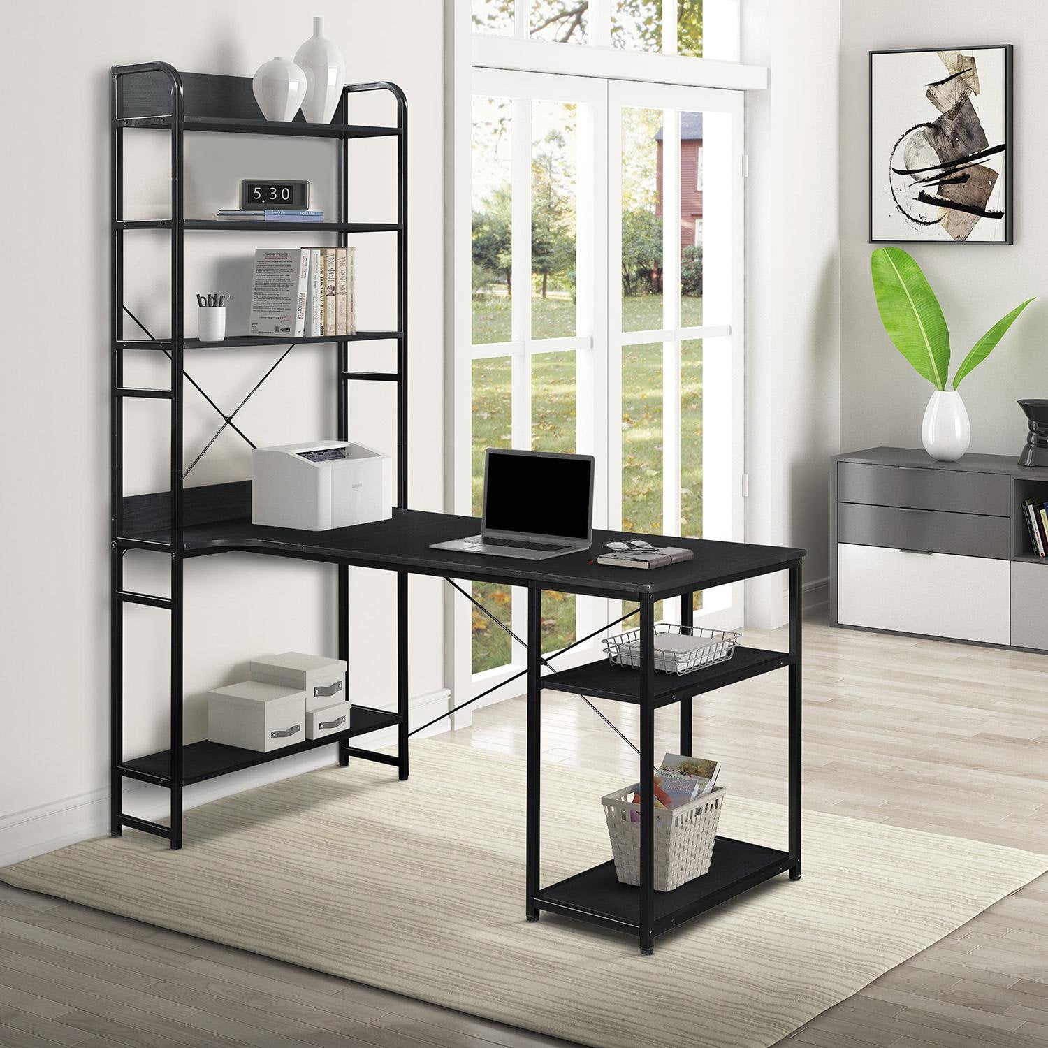 Computer Desk with 4 Tier Storage Shelves Large L-Shaped Clearance Shop