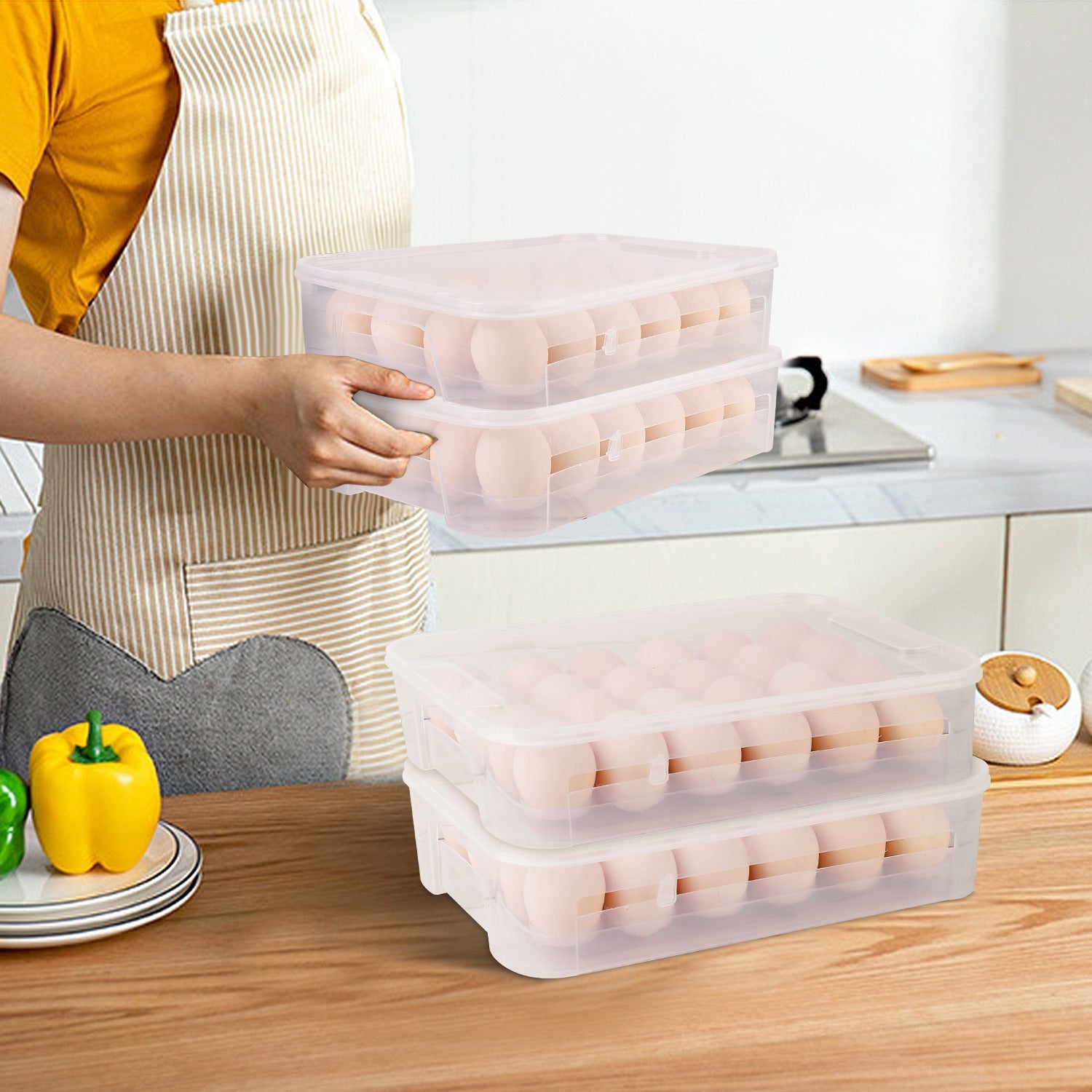 2-Piece: Plastic Egg Holder Stackable Egg Storage Box Buy Online