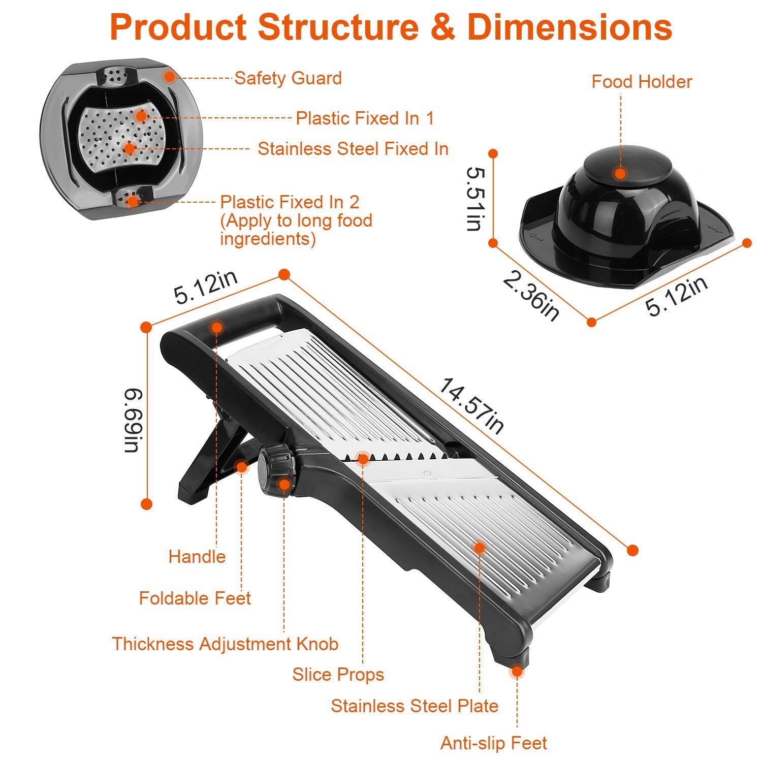 Mandoline Stainless Steel Food Slicer with 5 Adjustable Blades Sale Clearance