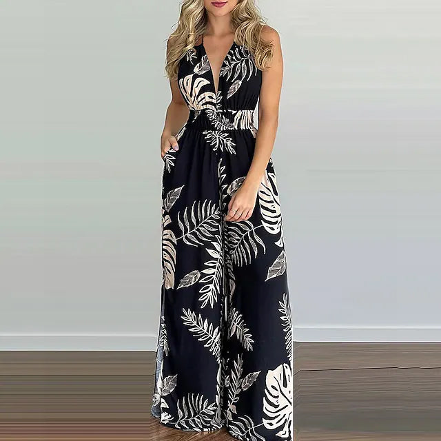 Women's Summer New Digital Printing Colorful Slit Jumpsuit Geniue Stockist Online