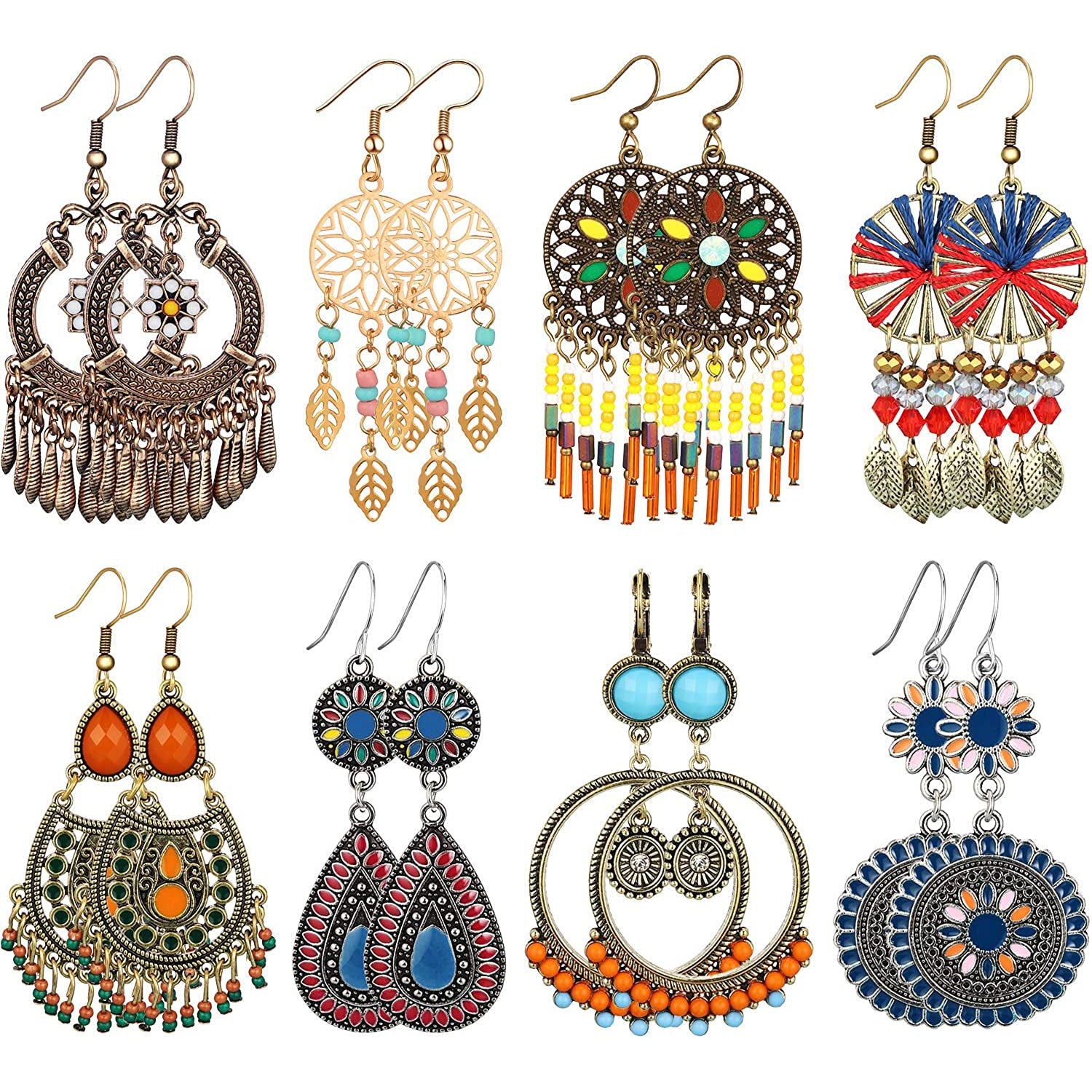 8-Pairs: Bohemian Hollow  Retro Dangle Earrings Cheap Sale Manchester Great Sale